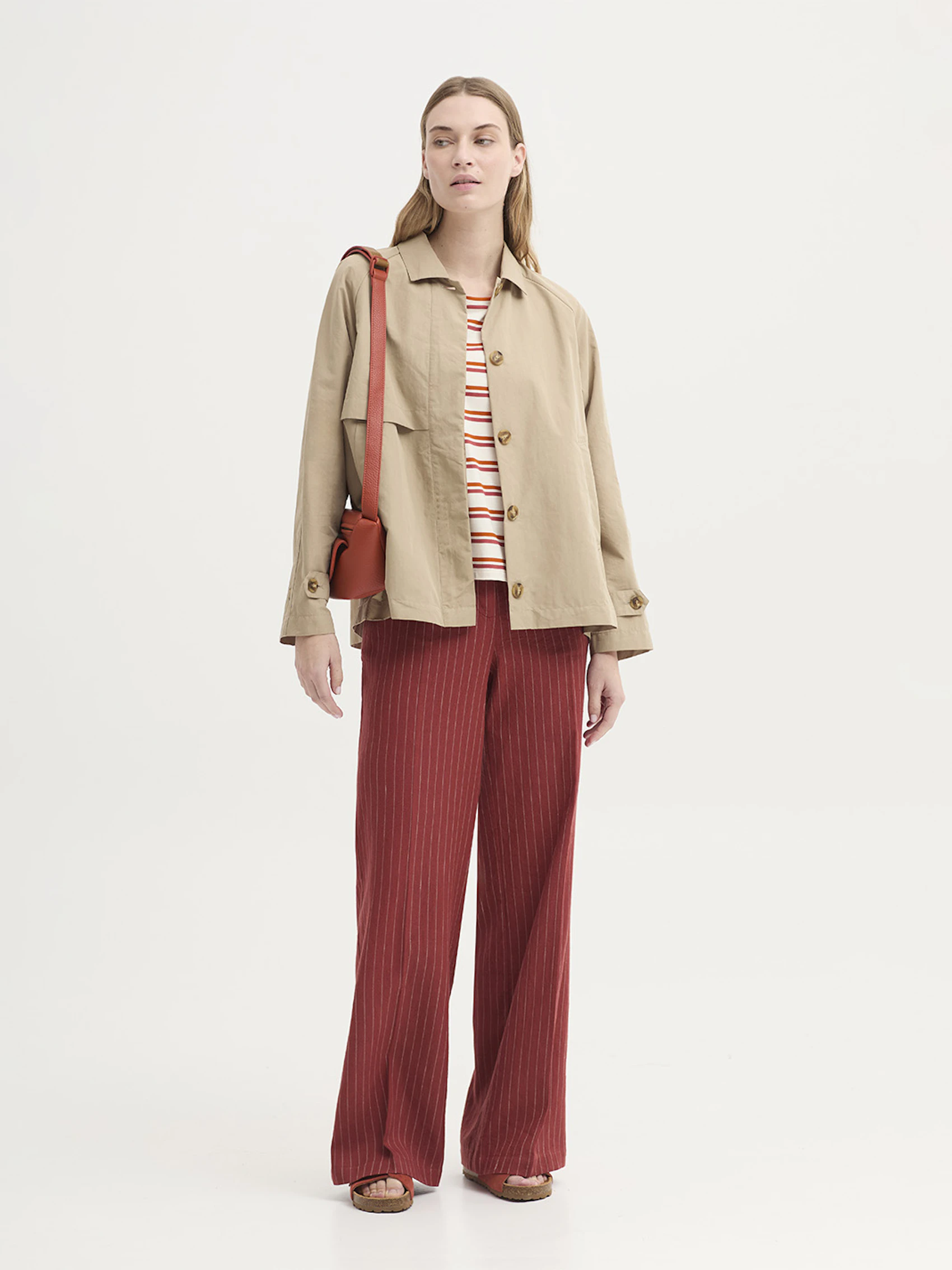 Pantaloni gessati in lino e cotone
