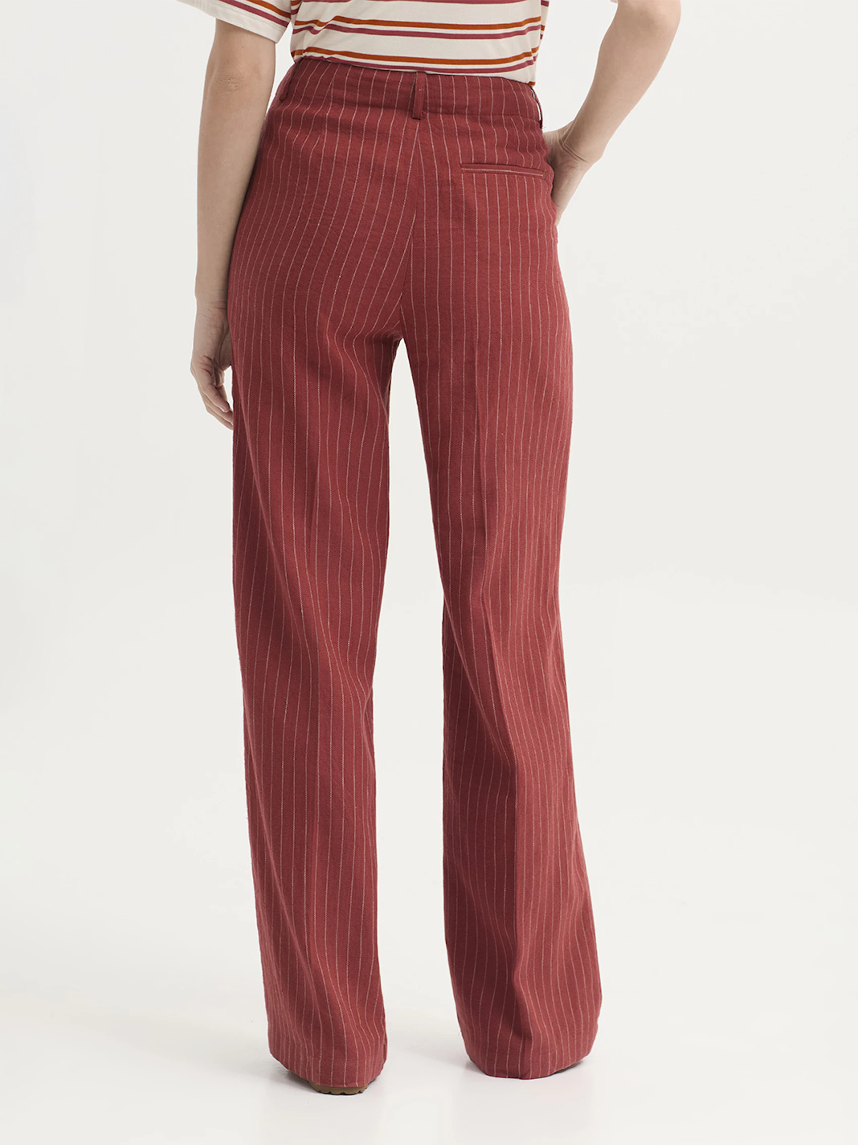 Pantaloni gessati in lino e cotone