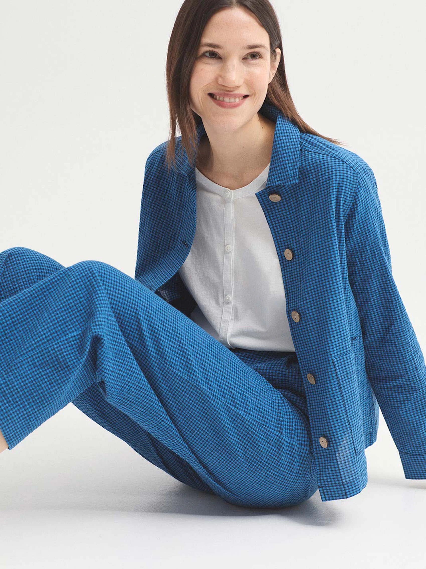 Pantalon en seersucker à mini carreaux vichy.