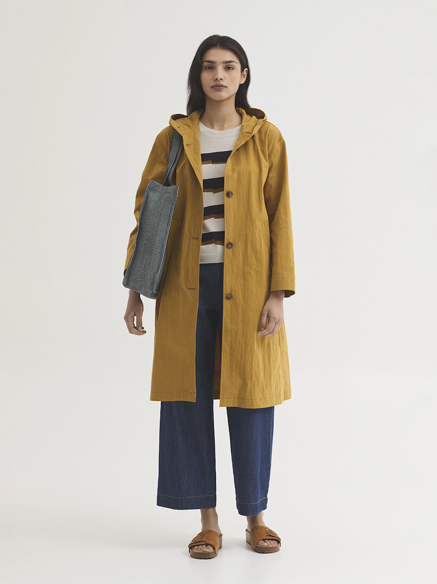 Basic coloured hooded trench coat