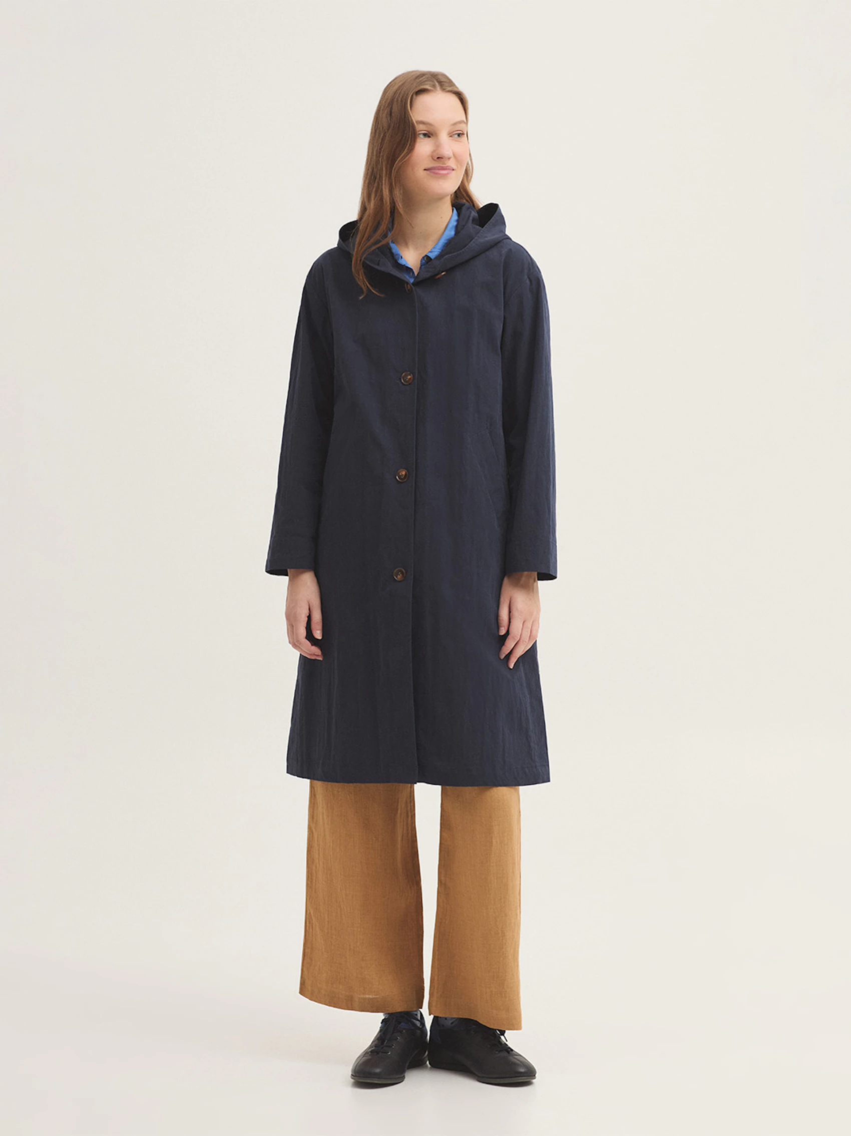 Basic coloured hooded trench coat