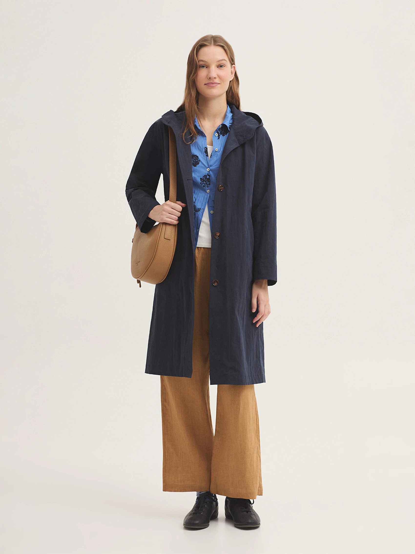 Basic coloured hooded trench coat