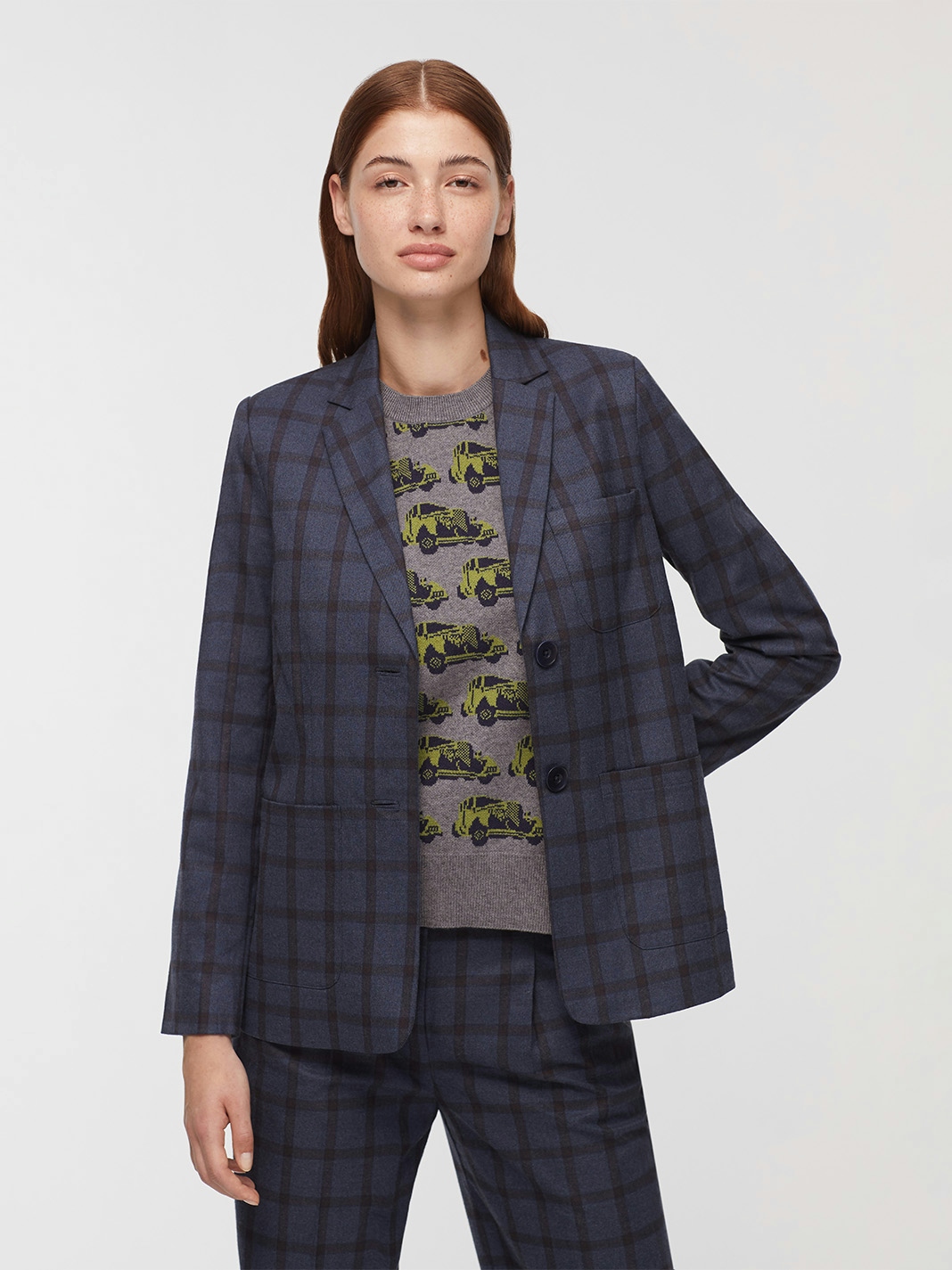 Checked recycled polyester blazer