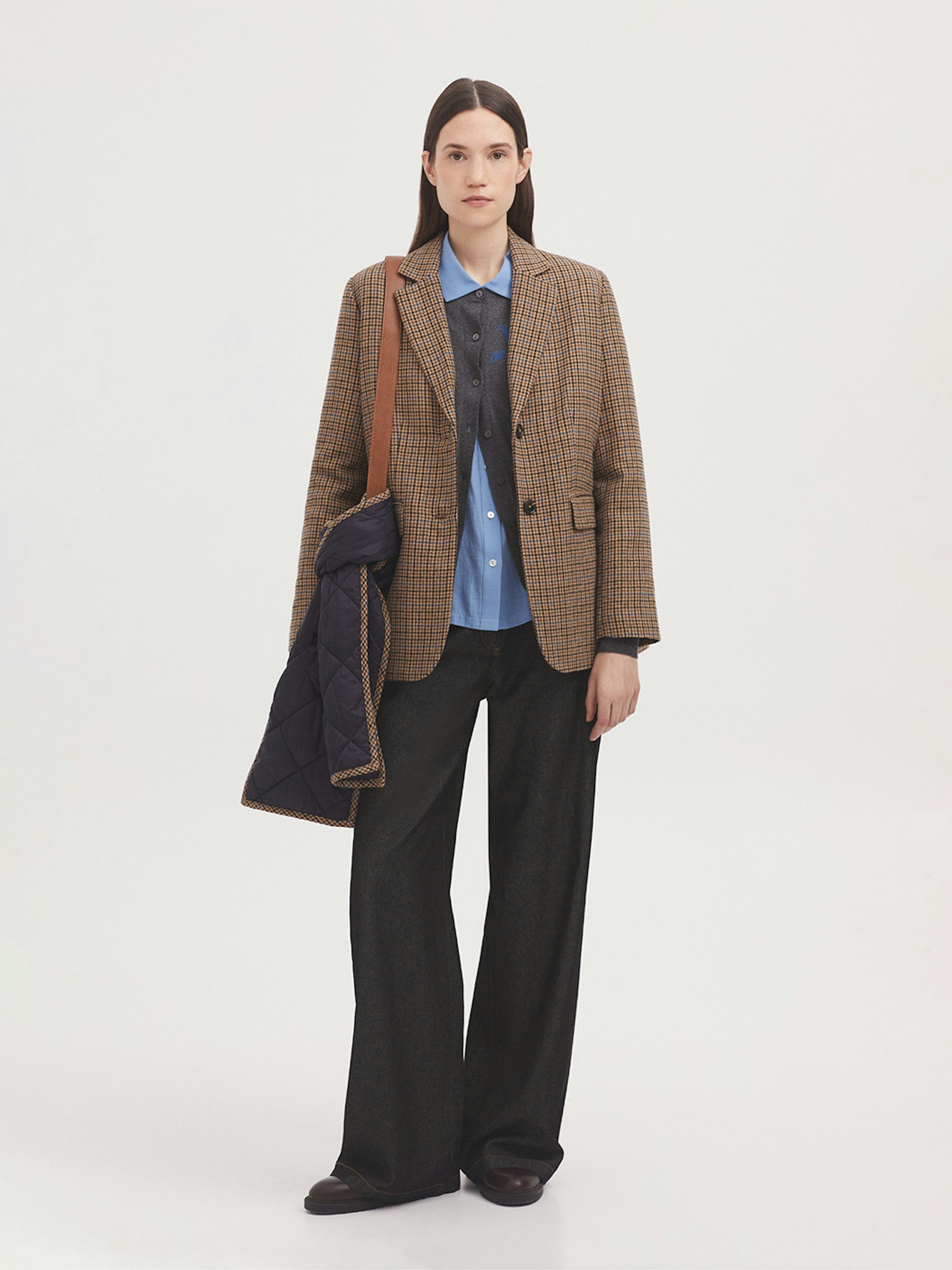 Blazer tissu à petits carreaux avec écharpe