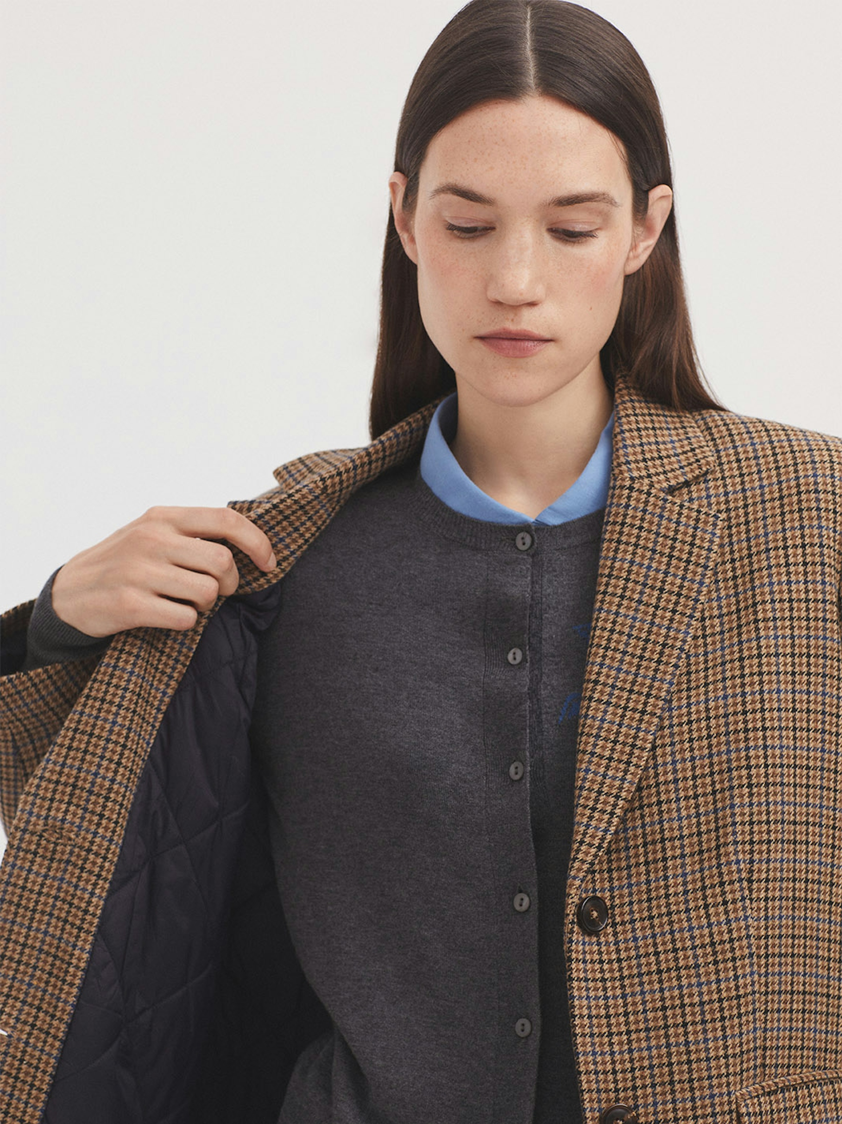 Blazer tissu à petits carreaux avec écharpe