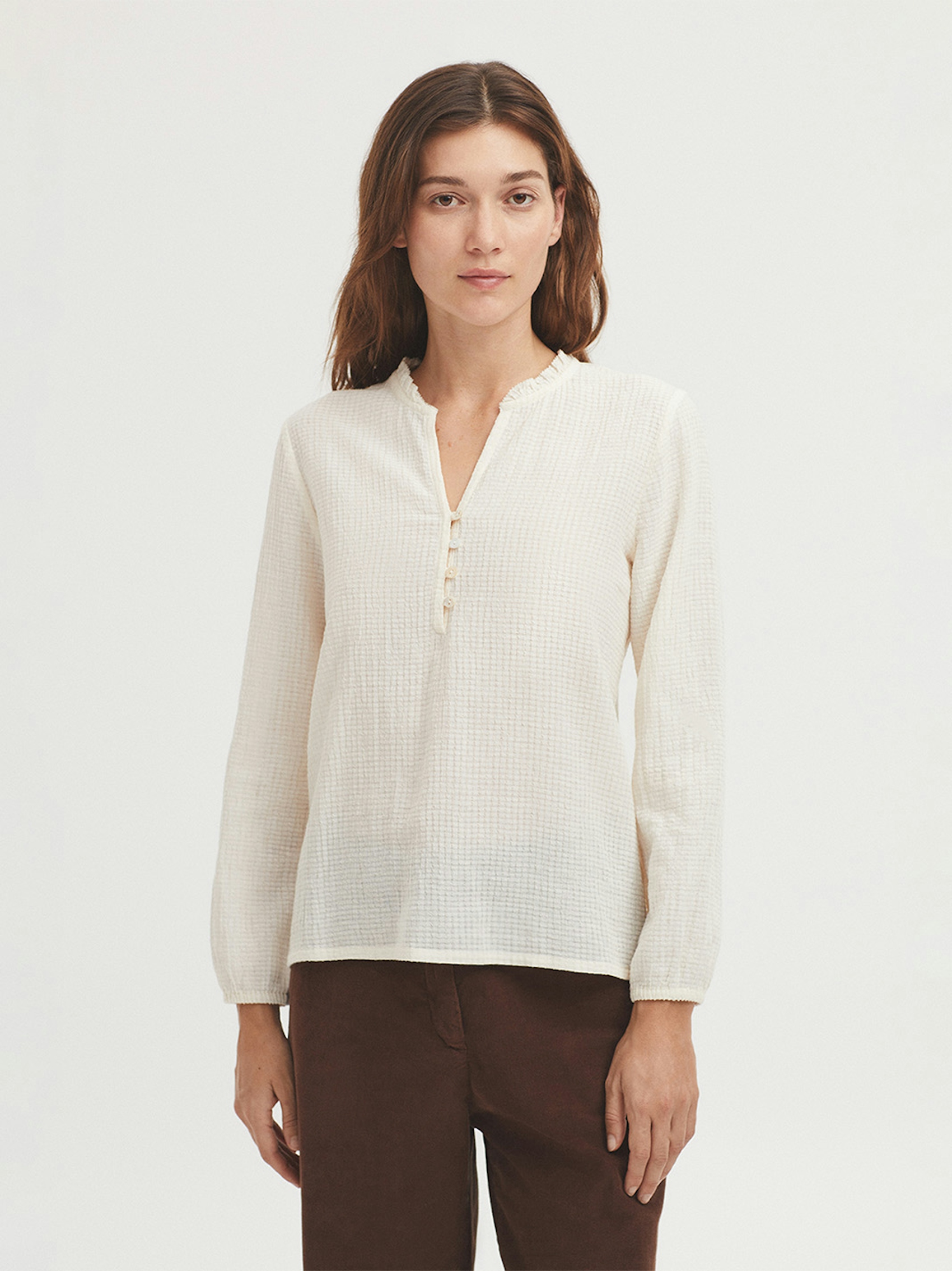 Ruffled collar cotton blouse