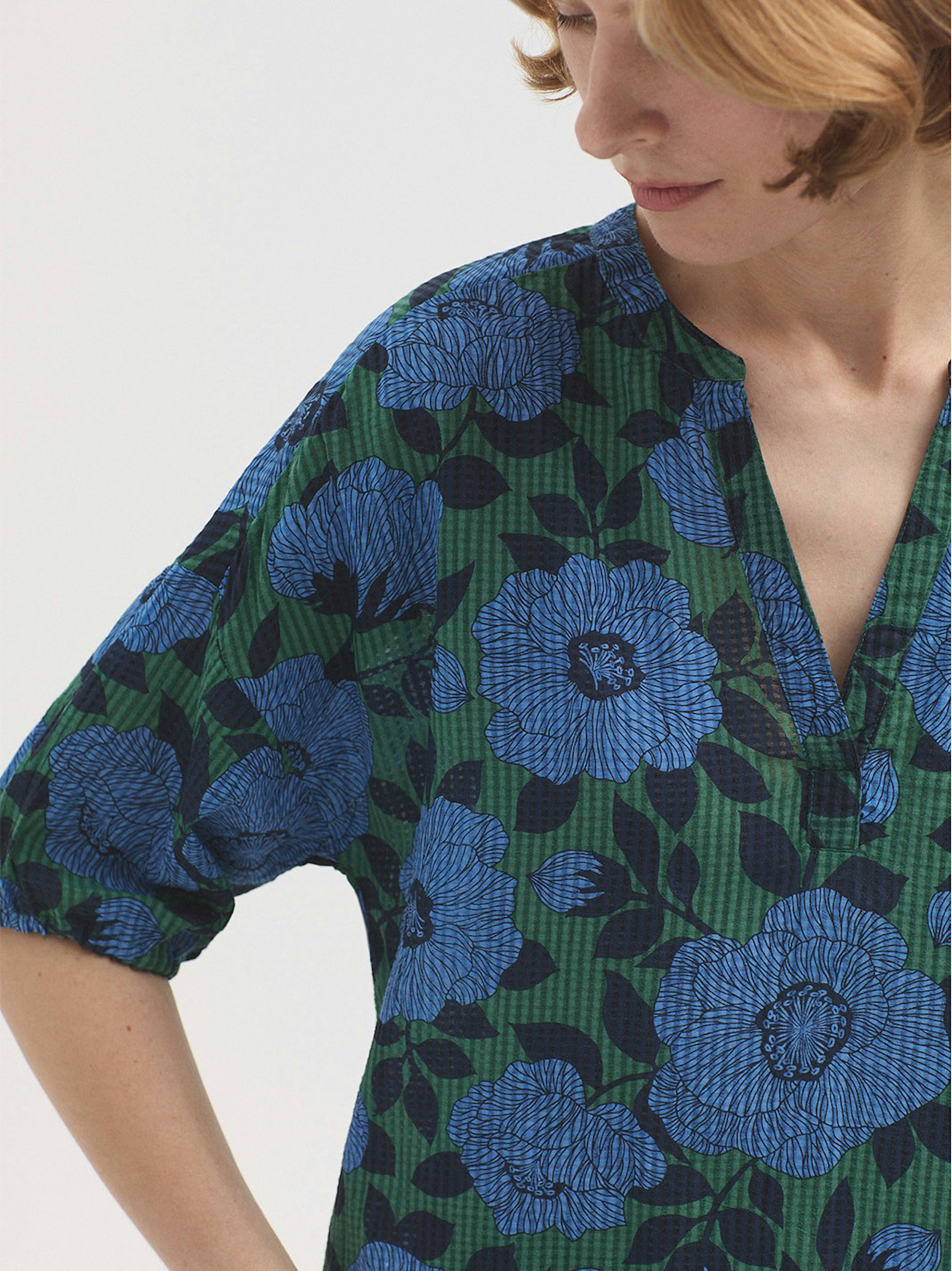 Camelia mesh-knit blouse