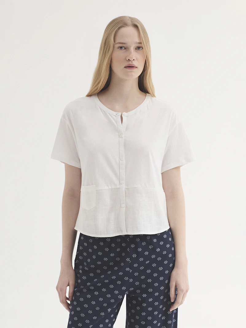 Camisa bimateria de lino y algodón