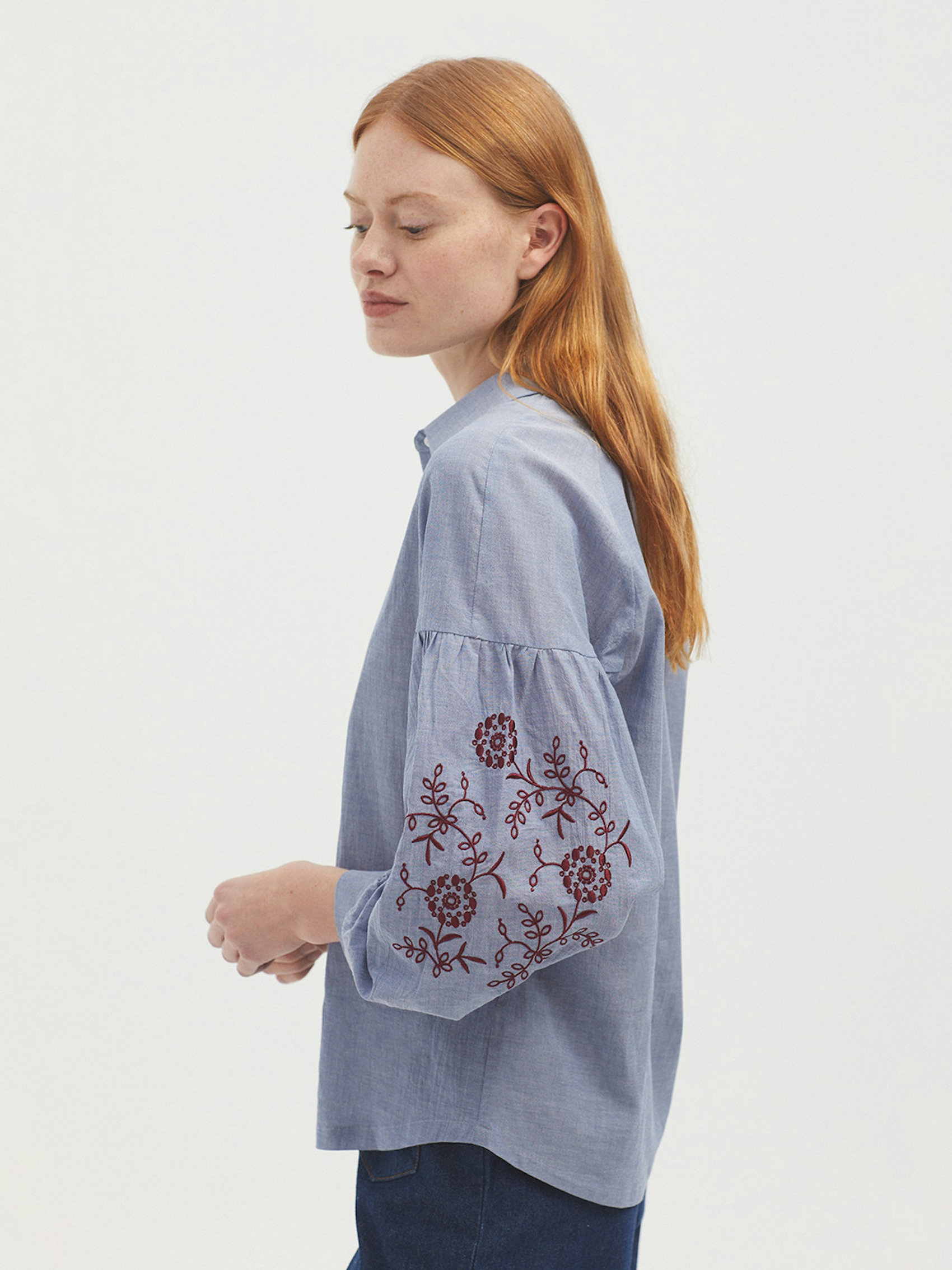 Embroidered chambray shirt
