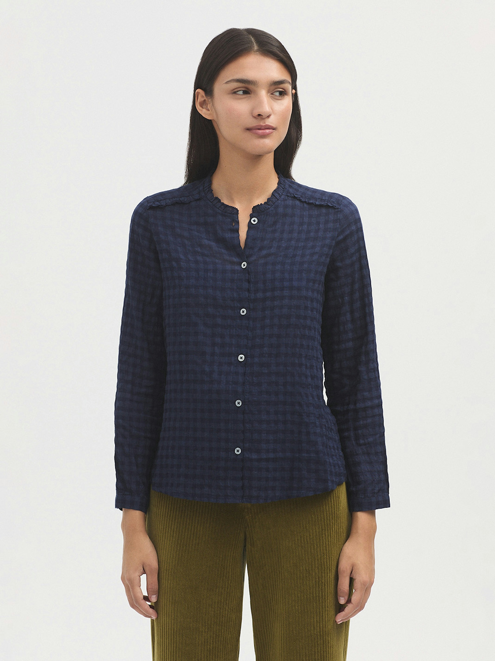 Ruffle neck gingham shirt 1