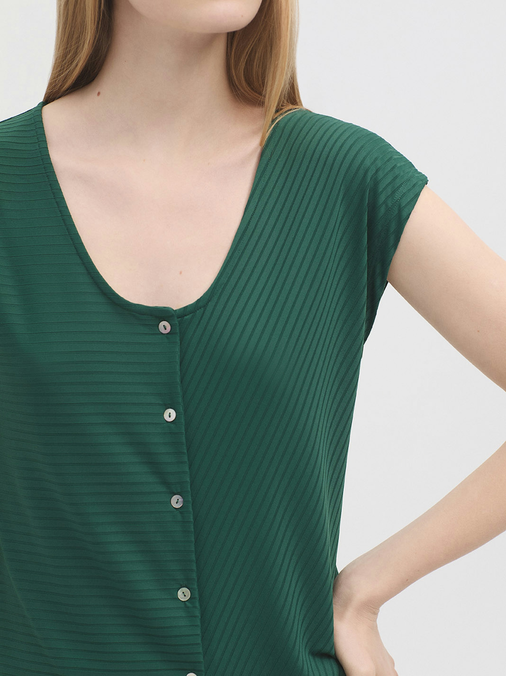 Button front mixed rib top
