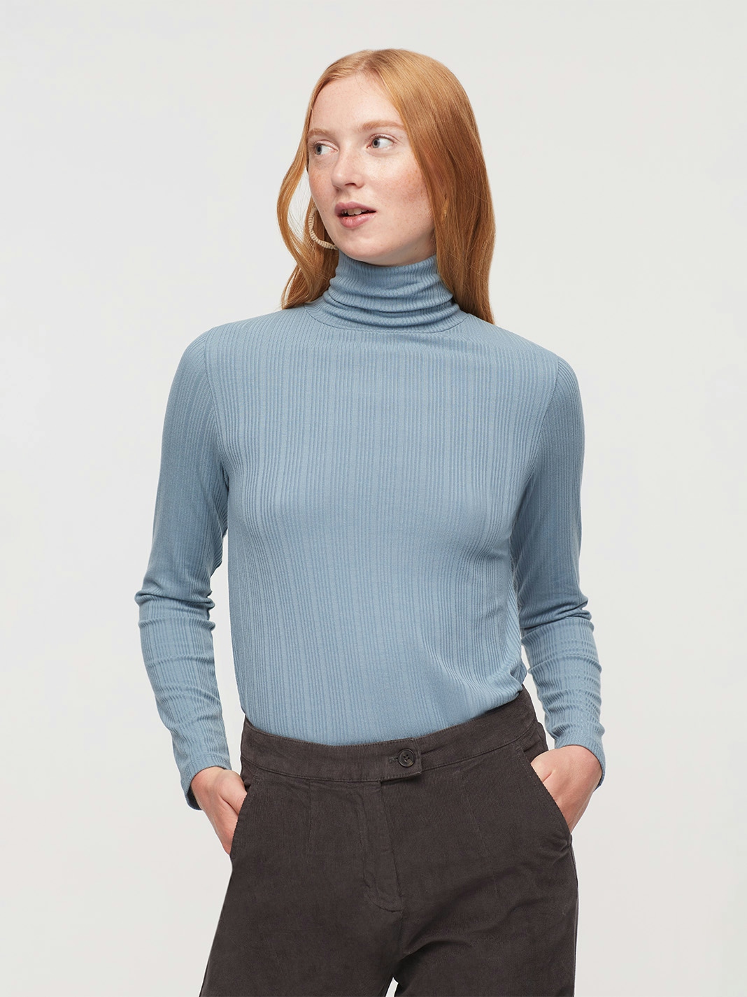Roll neck ribbed T-shirt