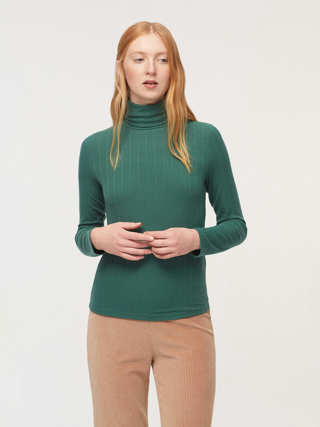 Roll neck ribbed T-shirt