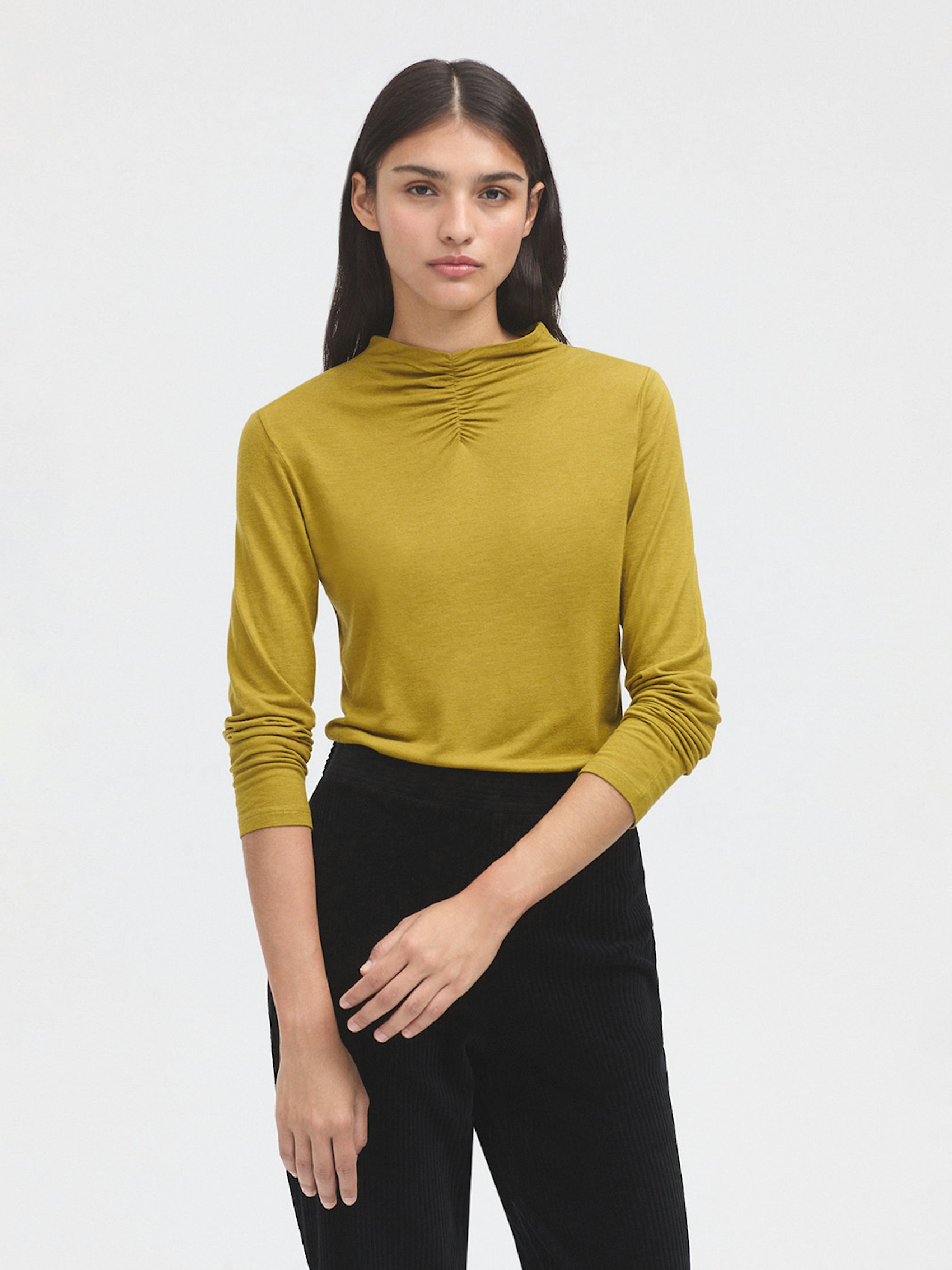 Gathered neckline wool top