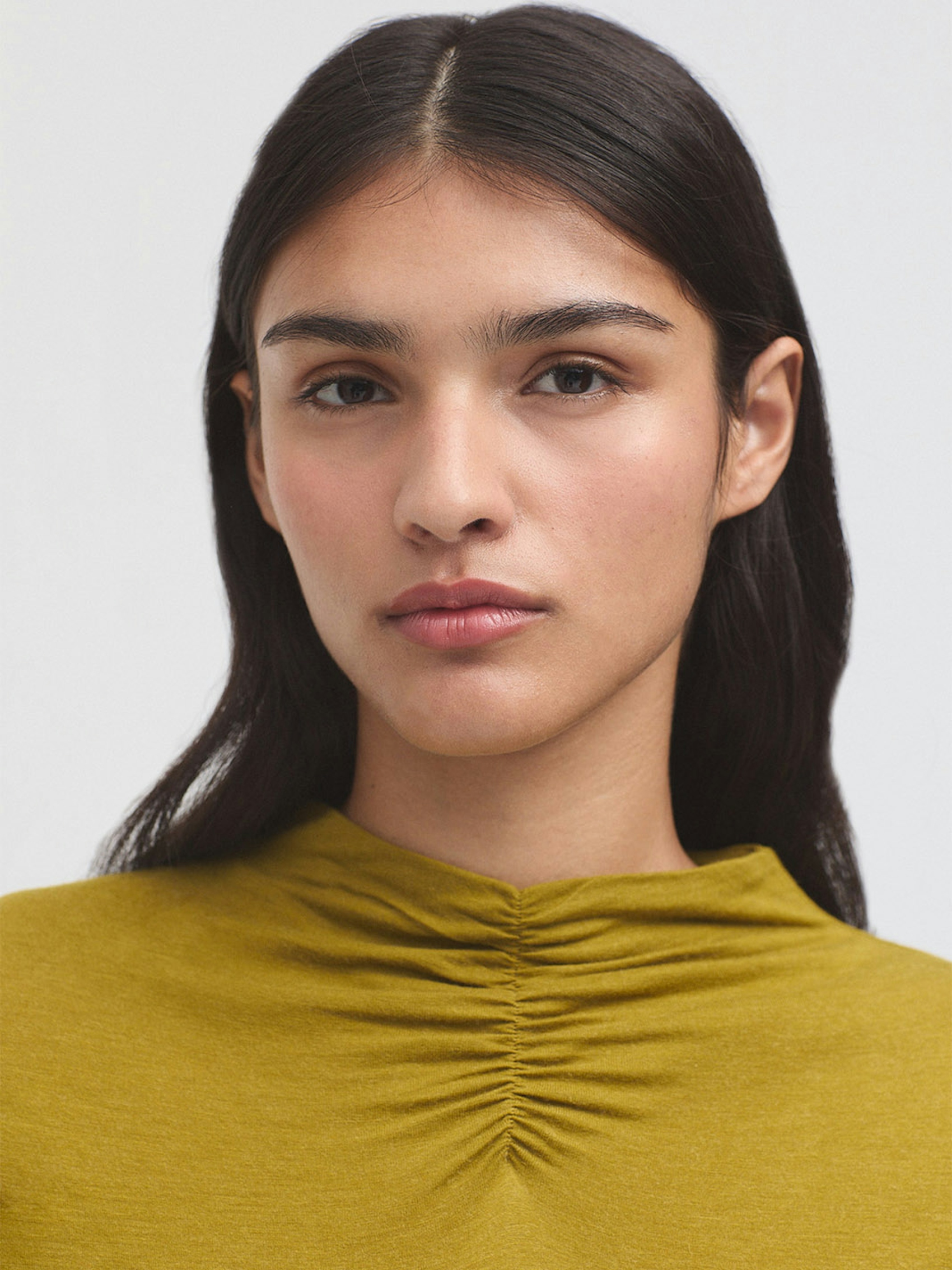 Gathered neckline wool top