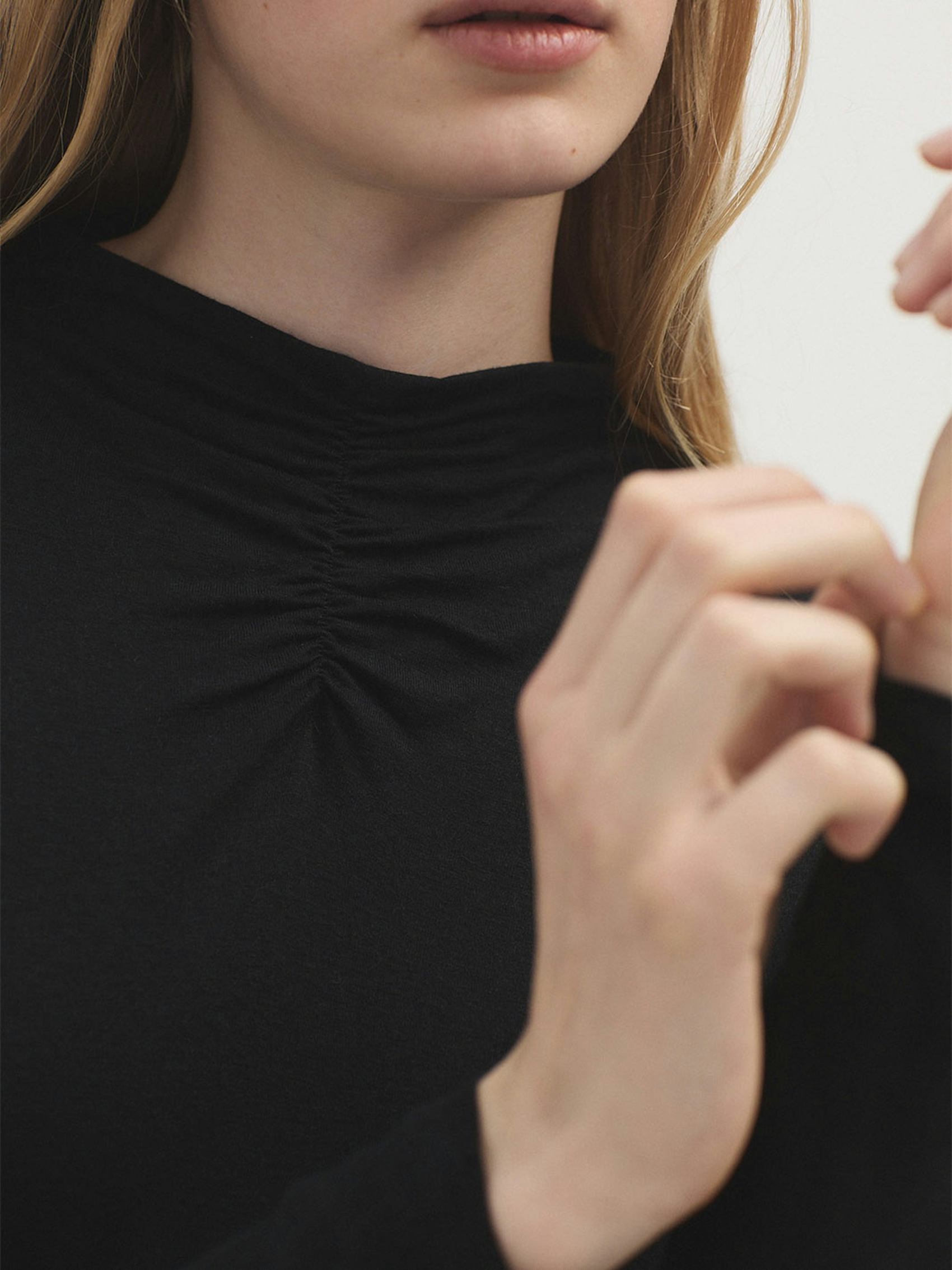 Gathered neckline wool top