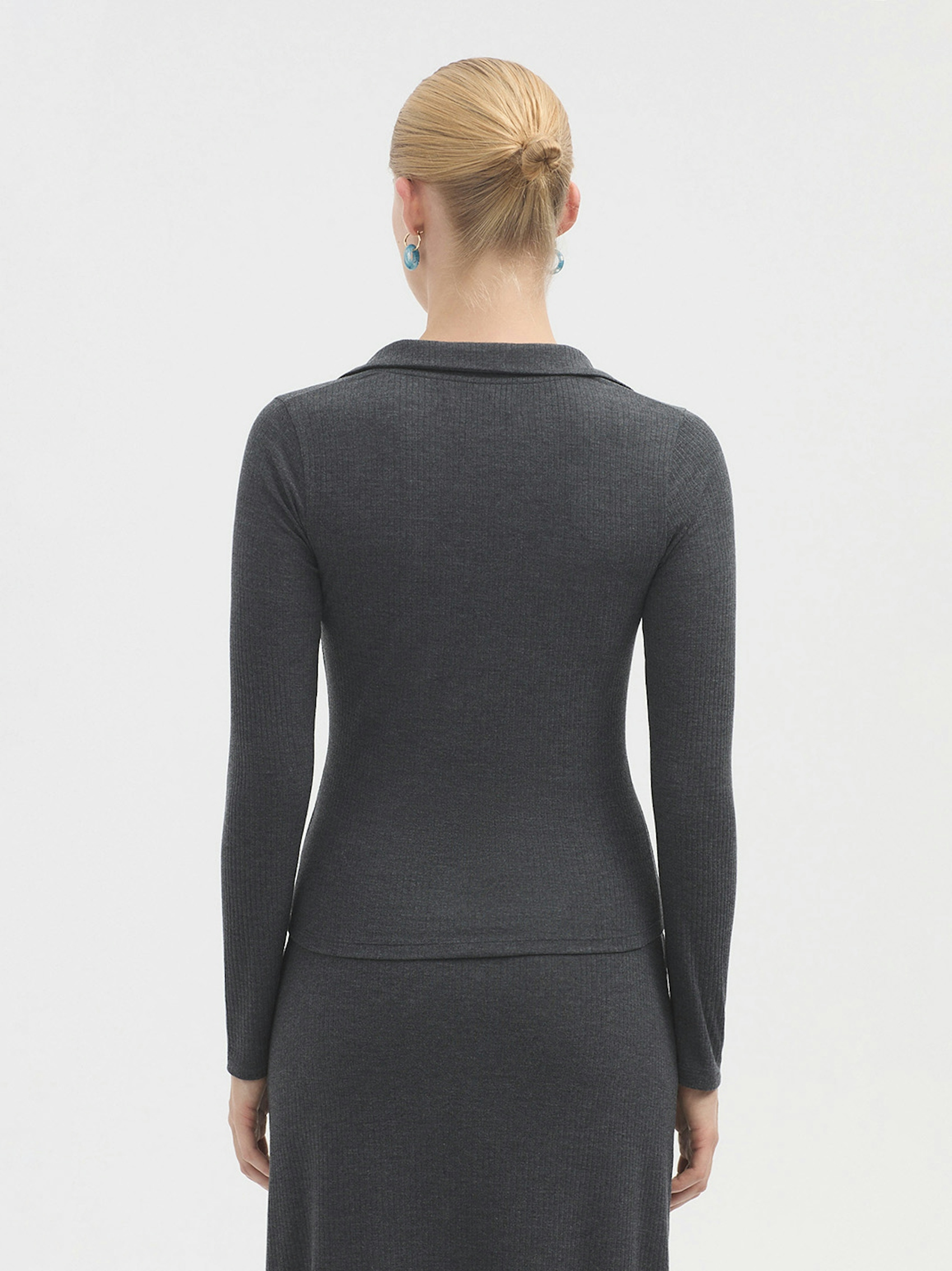 Ribbed polo collar top