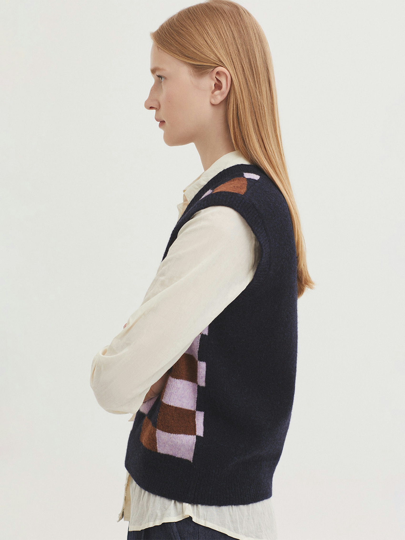 Checked lambswool vest
