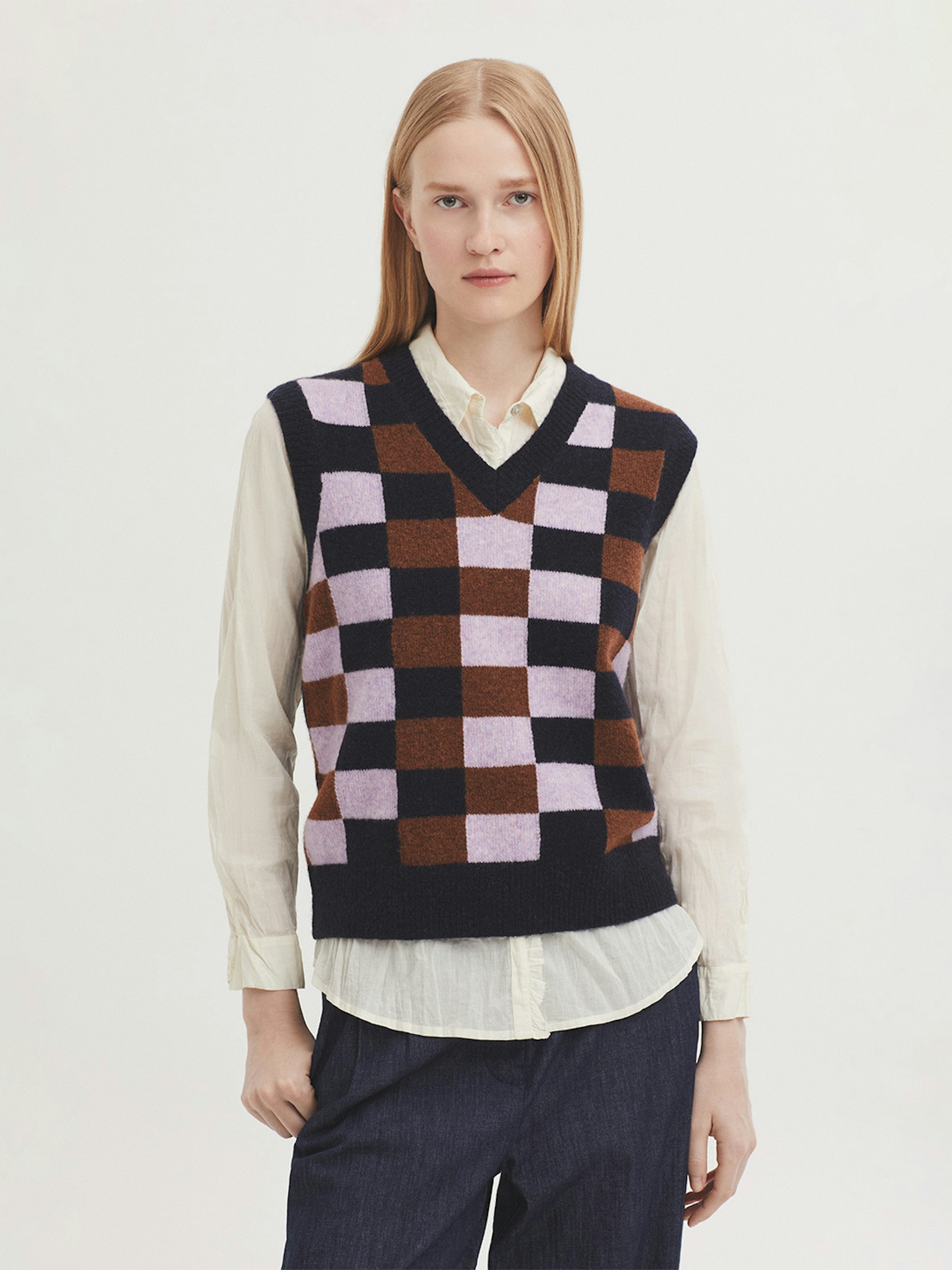Checked lambswool vest
