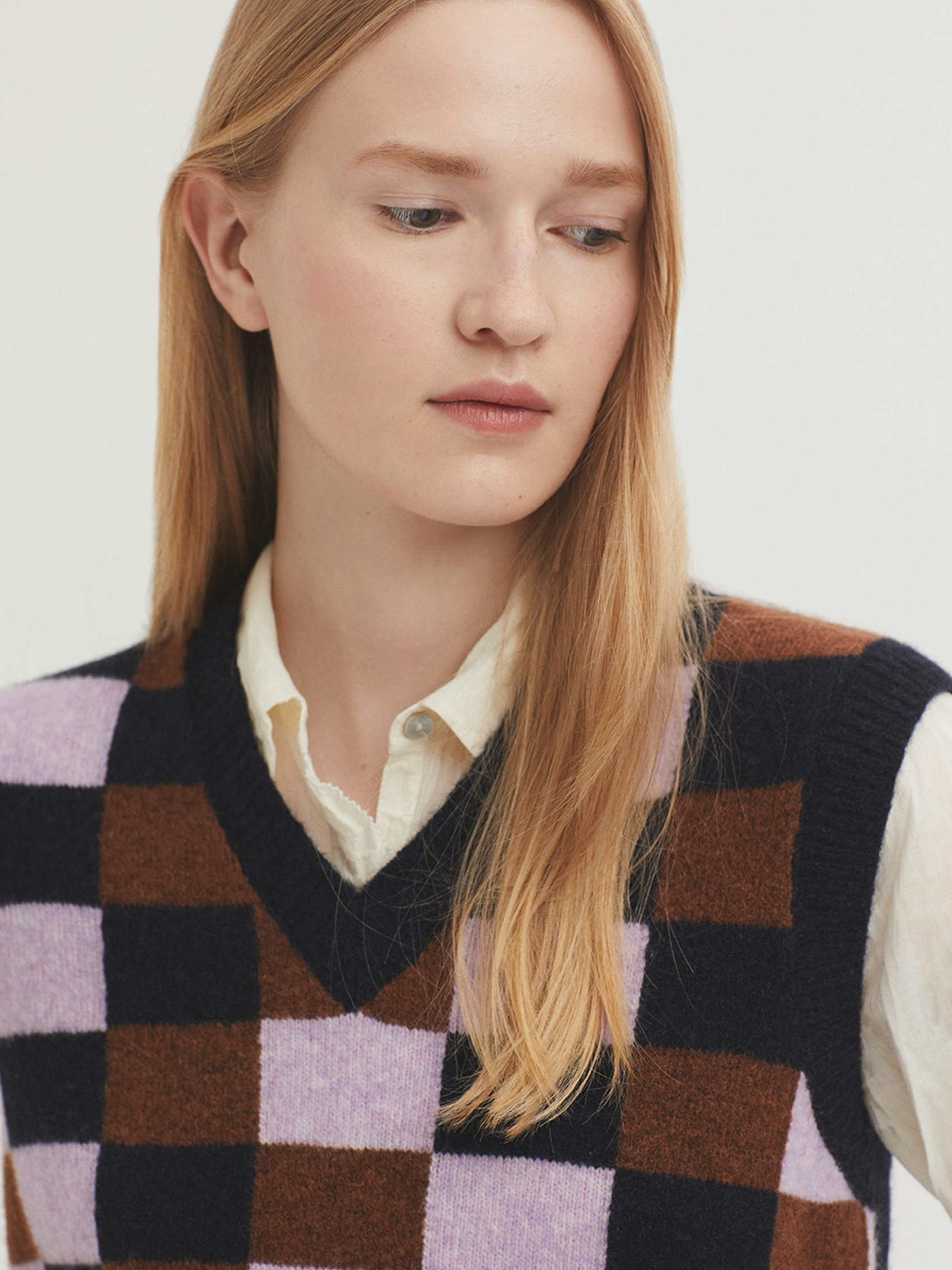 Checked lambswool vest