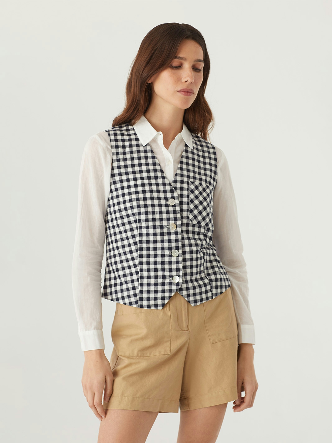 Vichy check linen waistcoat