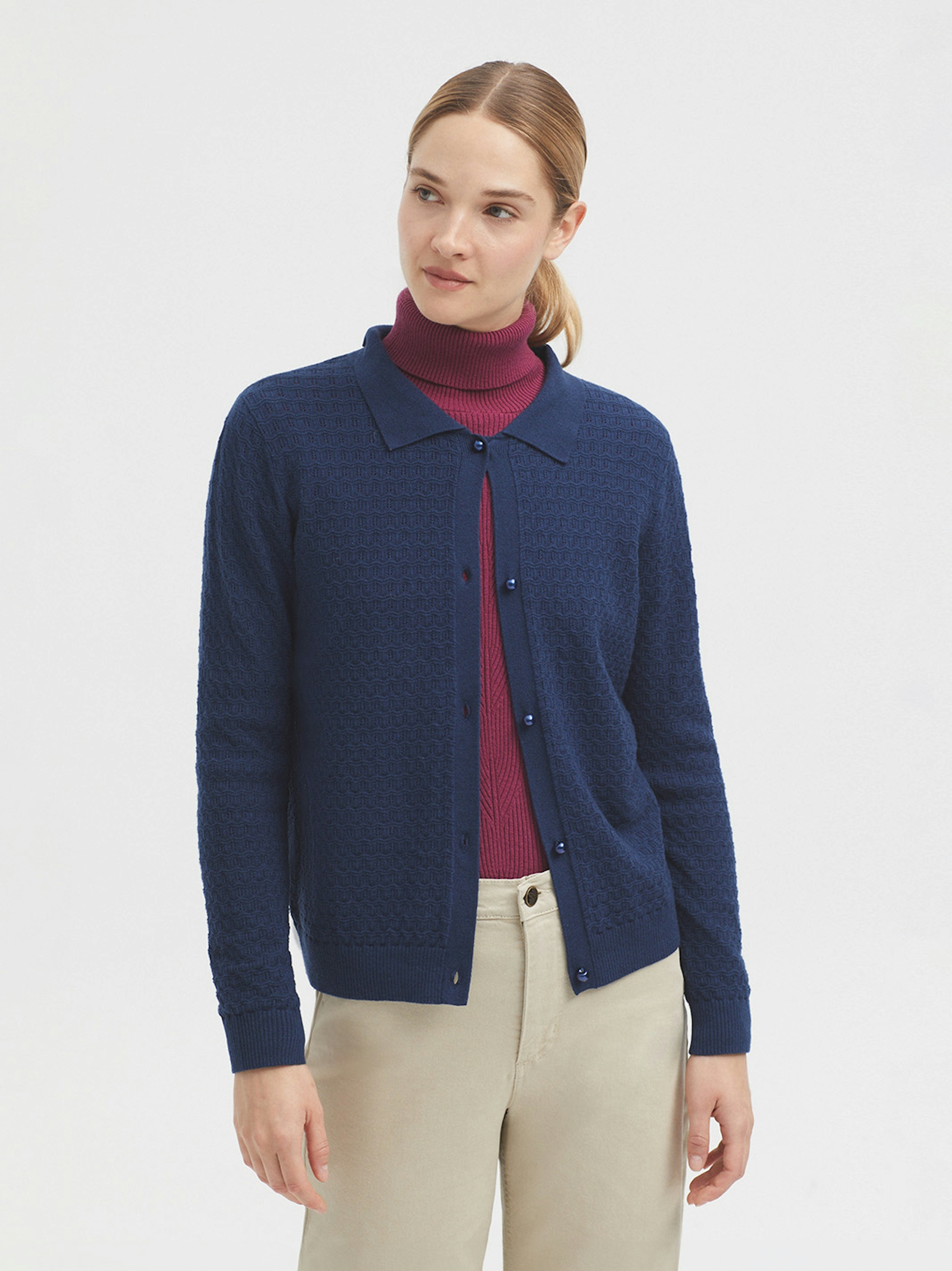 Openwork polo collar cardigan