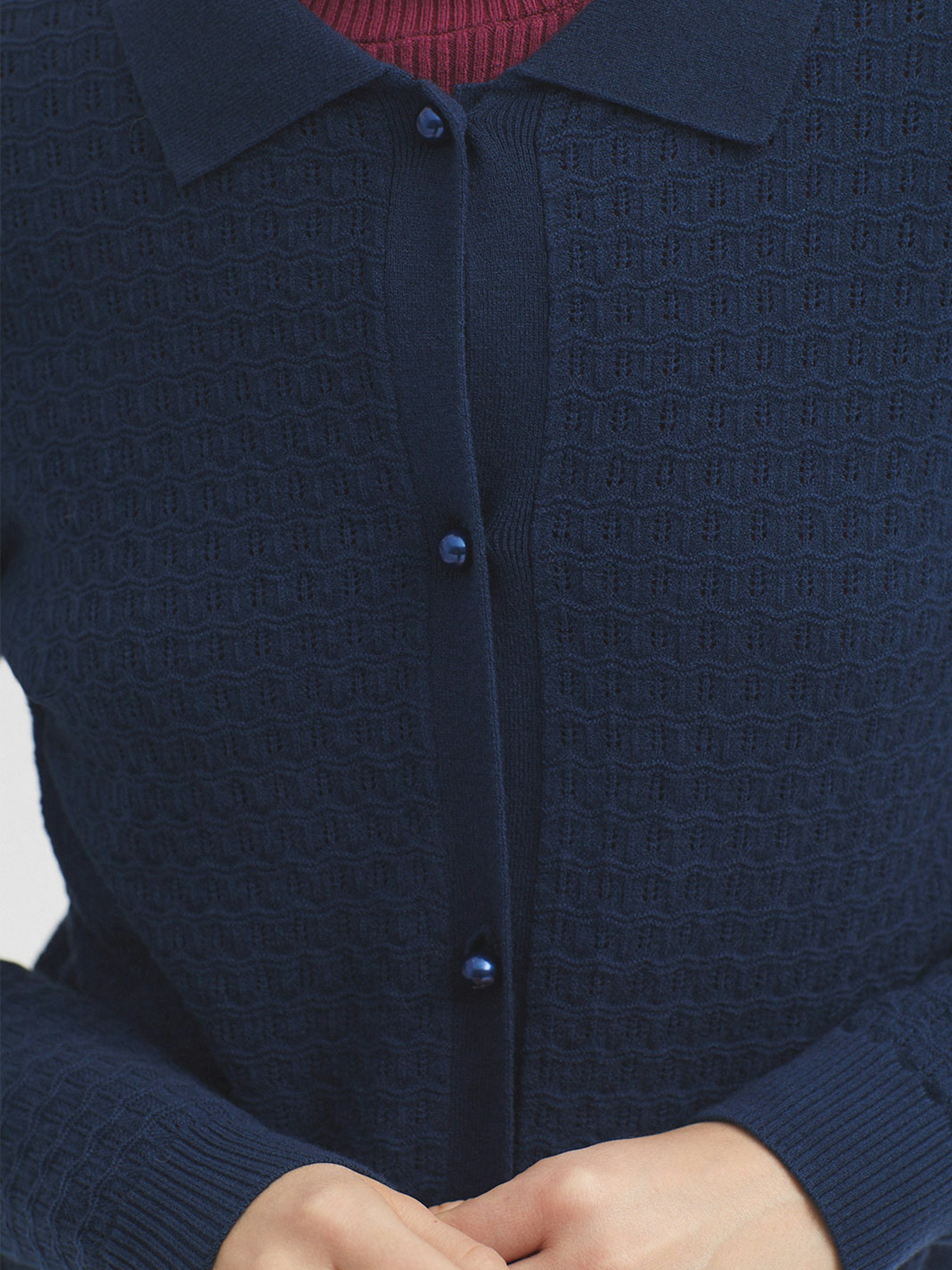 Openwork polo collar cardigan