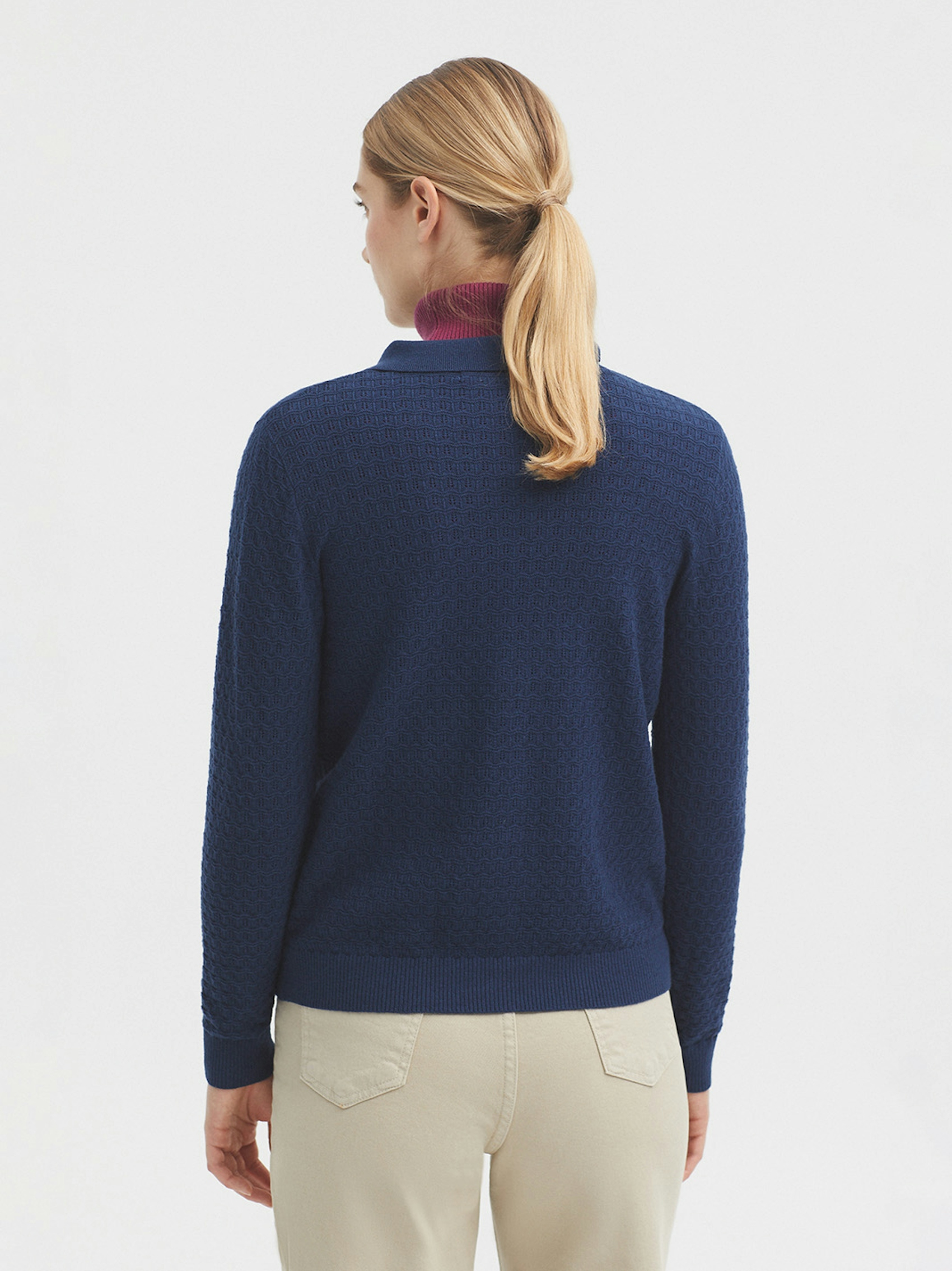 Openwork polo collar cardigan