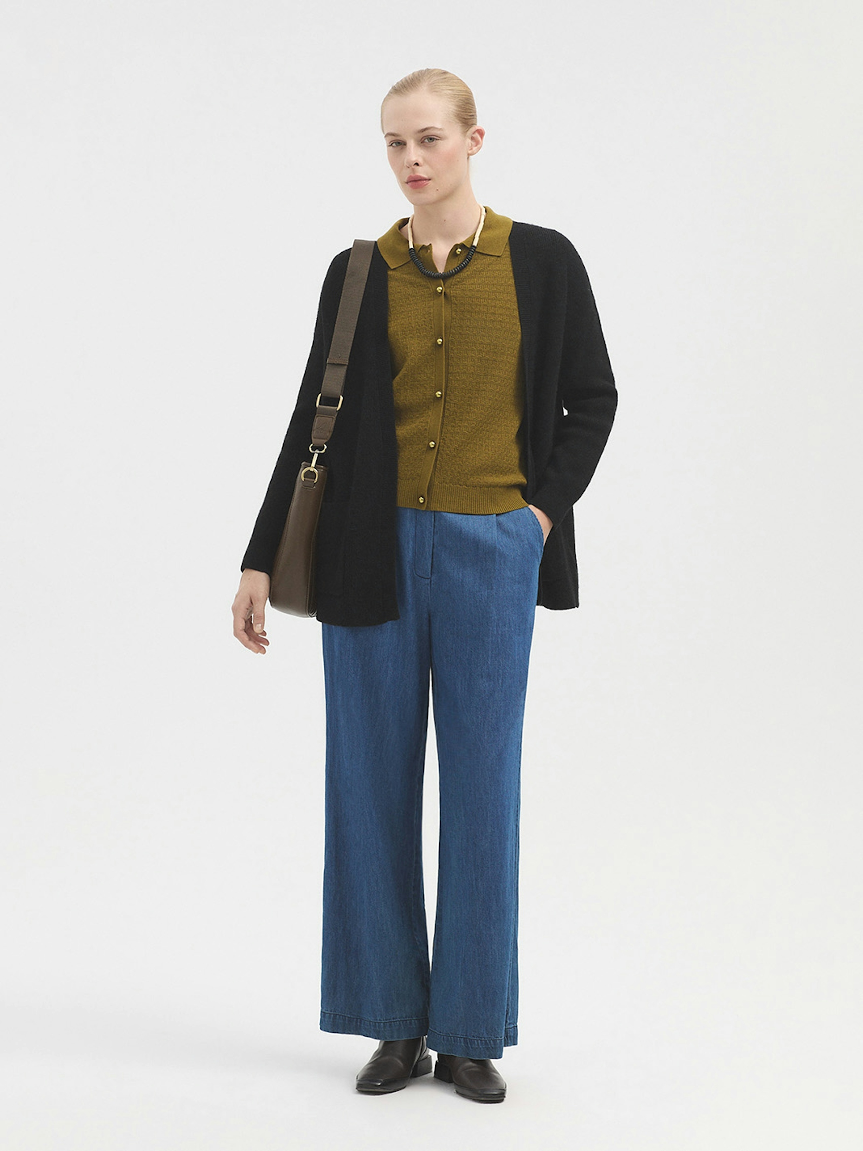 Openwork polo collar cardigan