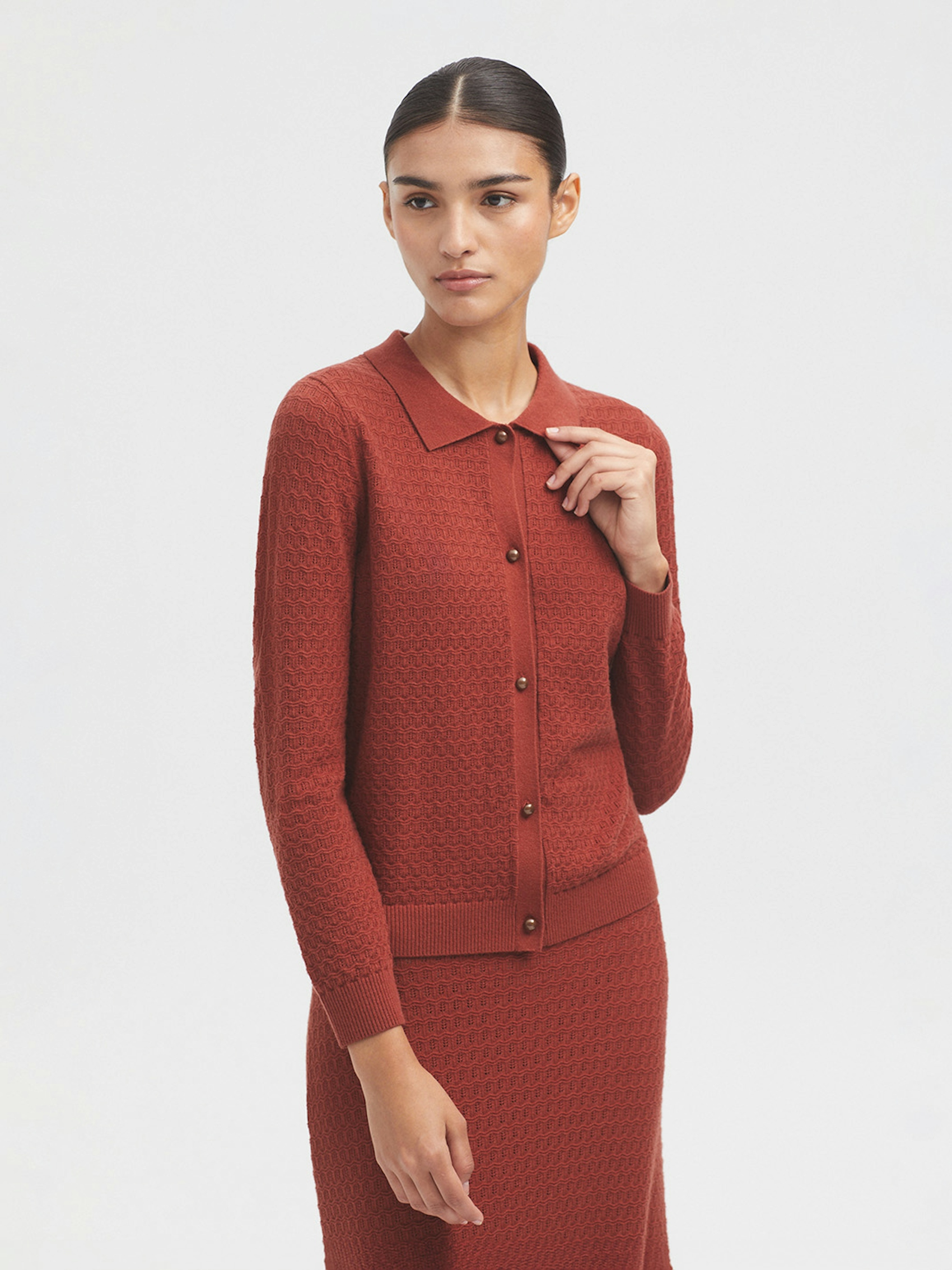 Openwork polo collar cardigan