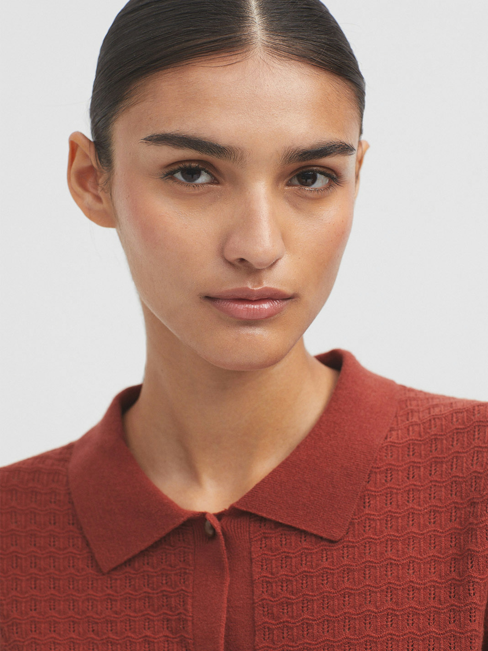 Openwork polo collar cardigan