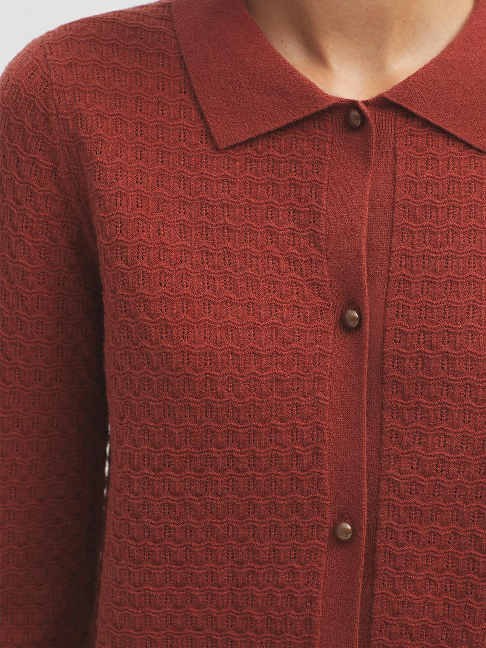 Openwork polo collar cardigan