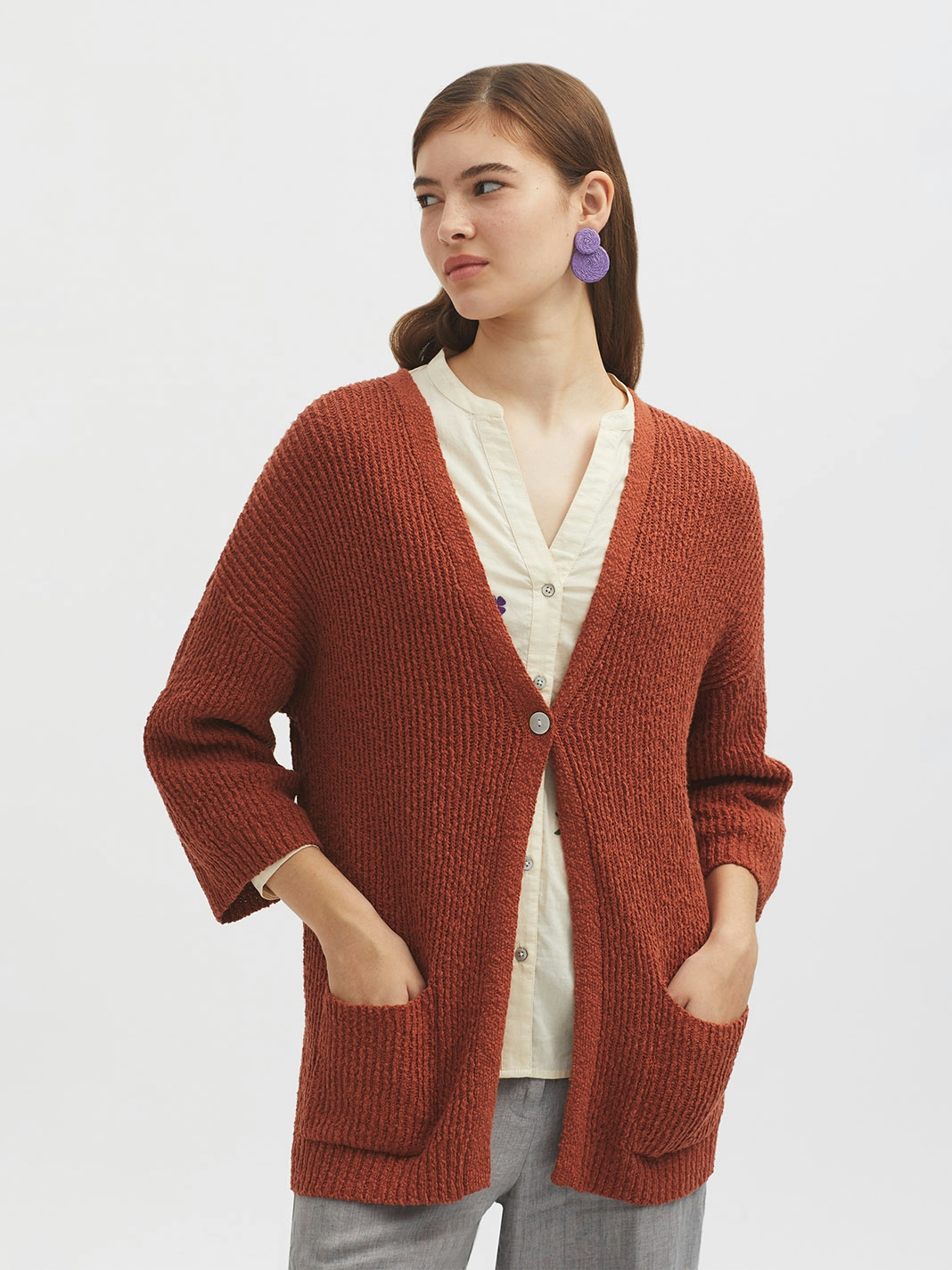 One button oversized cardigan