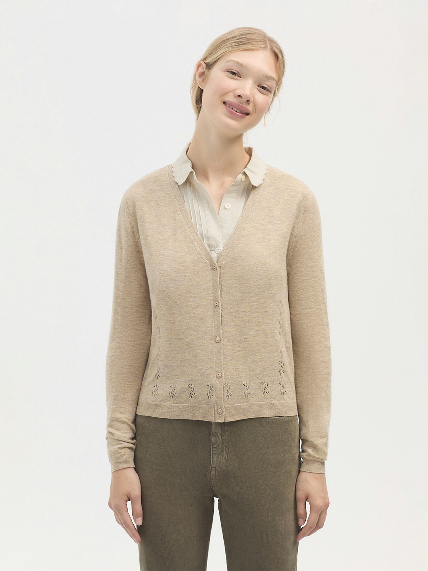 Openwork V neck cardigan