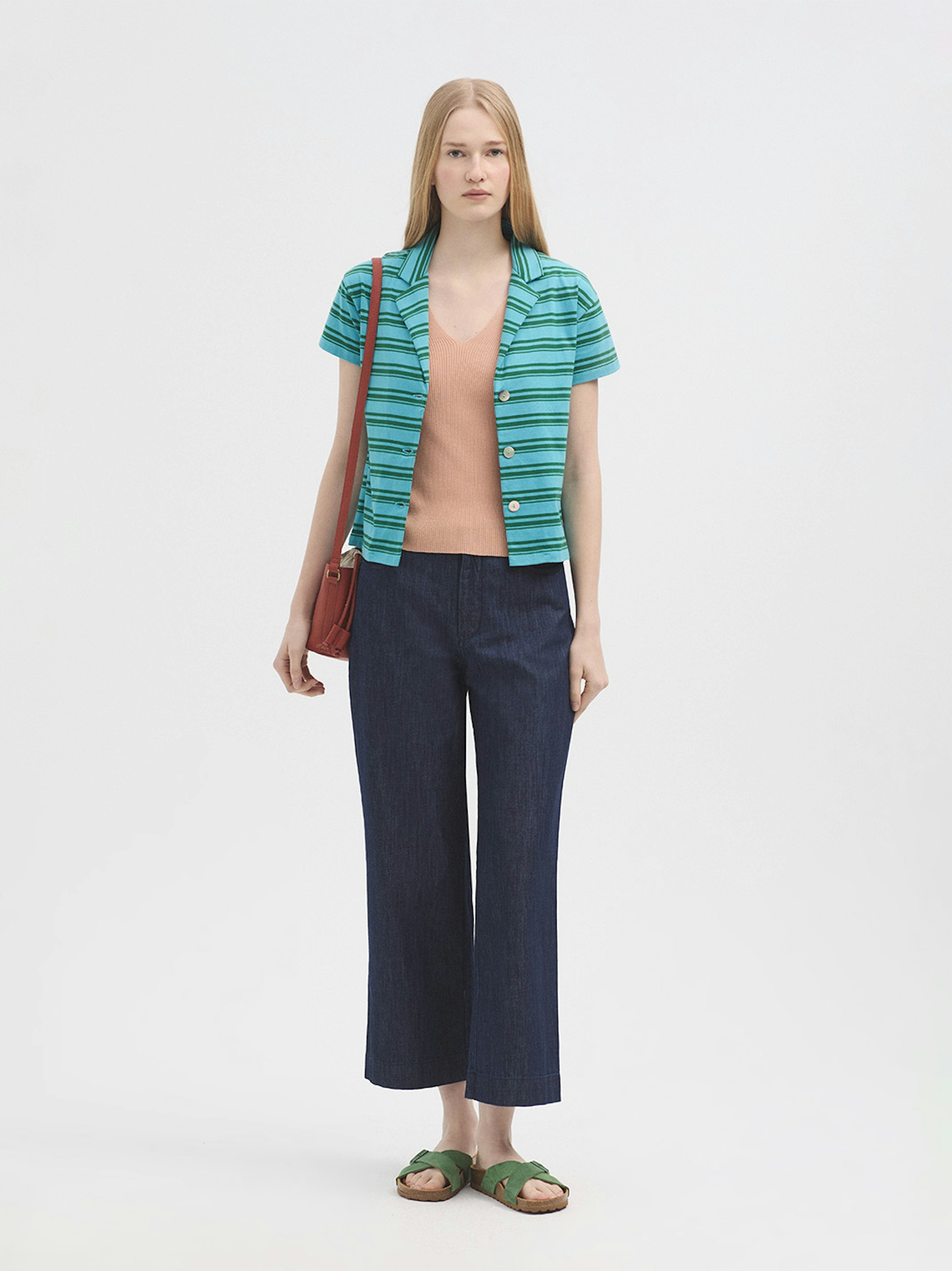 Striped short sleeve jacket