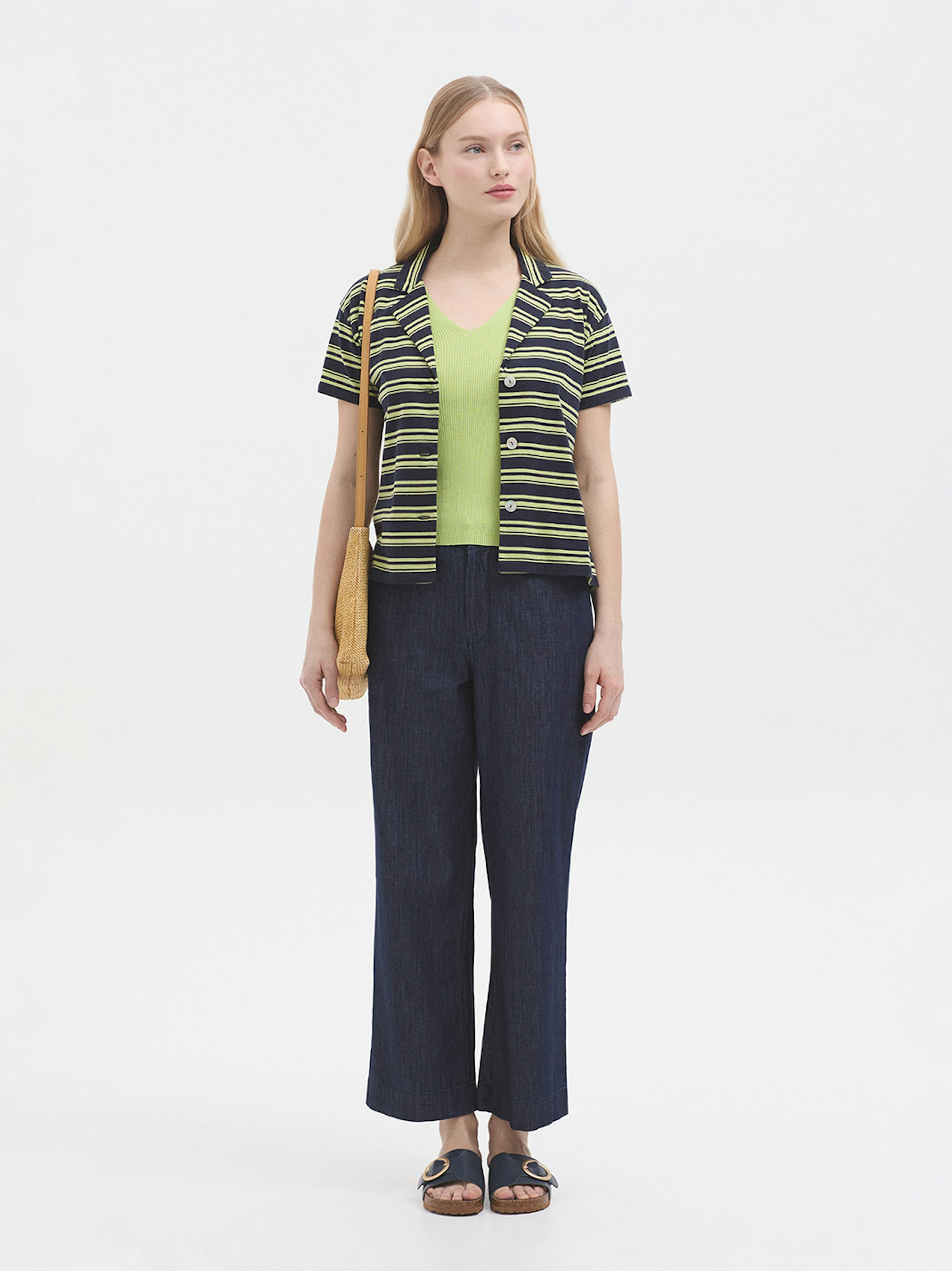 Striped short sleeve jacket