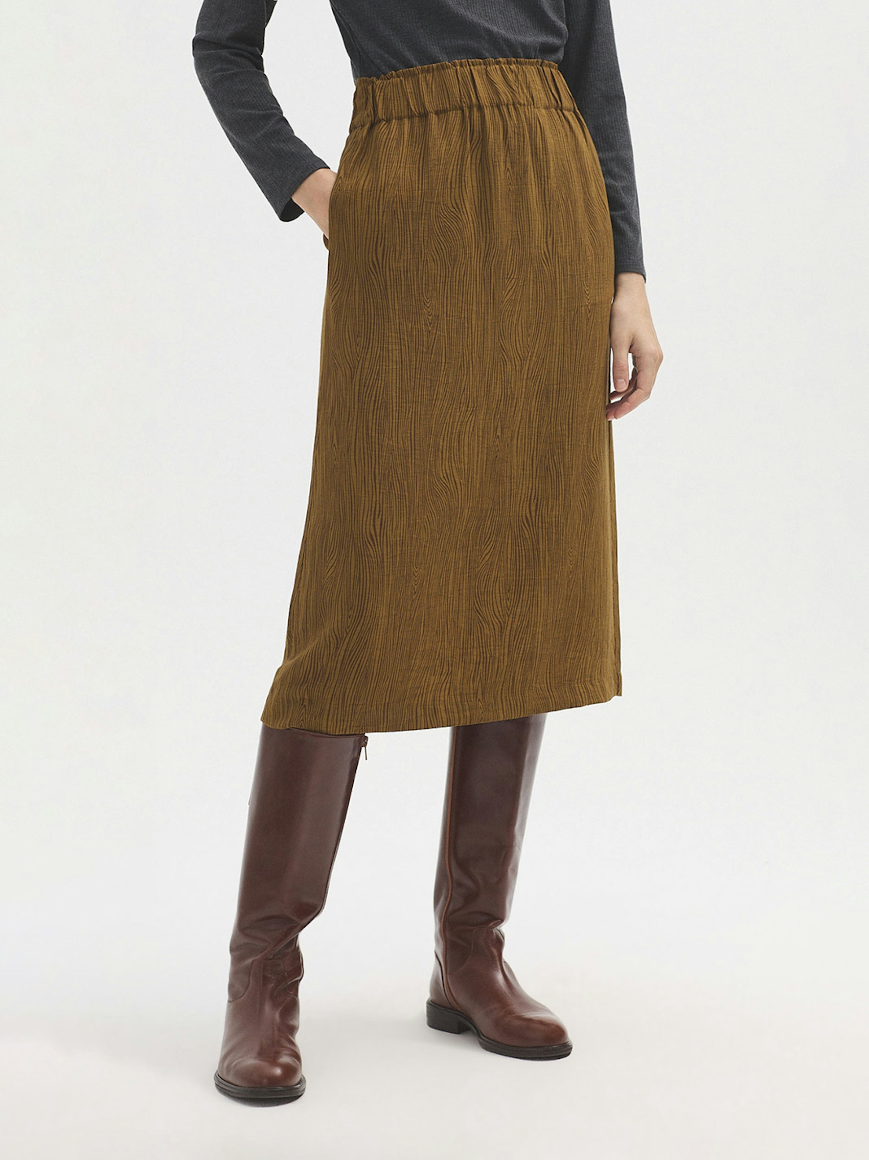 Woodgrain viscose midi skirt