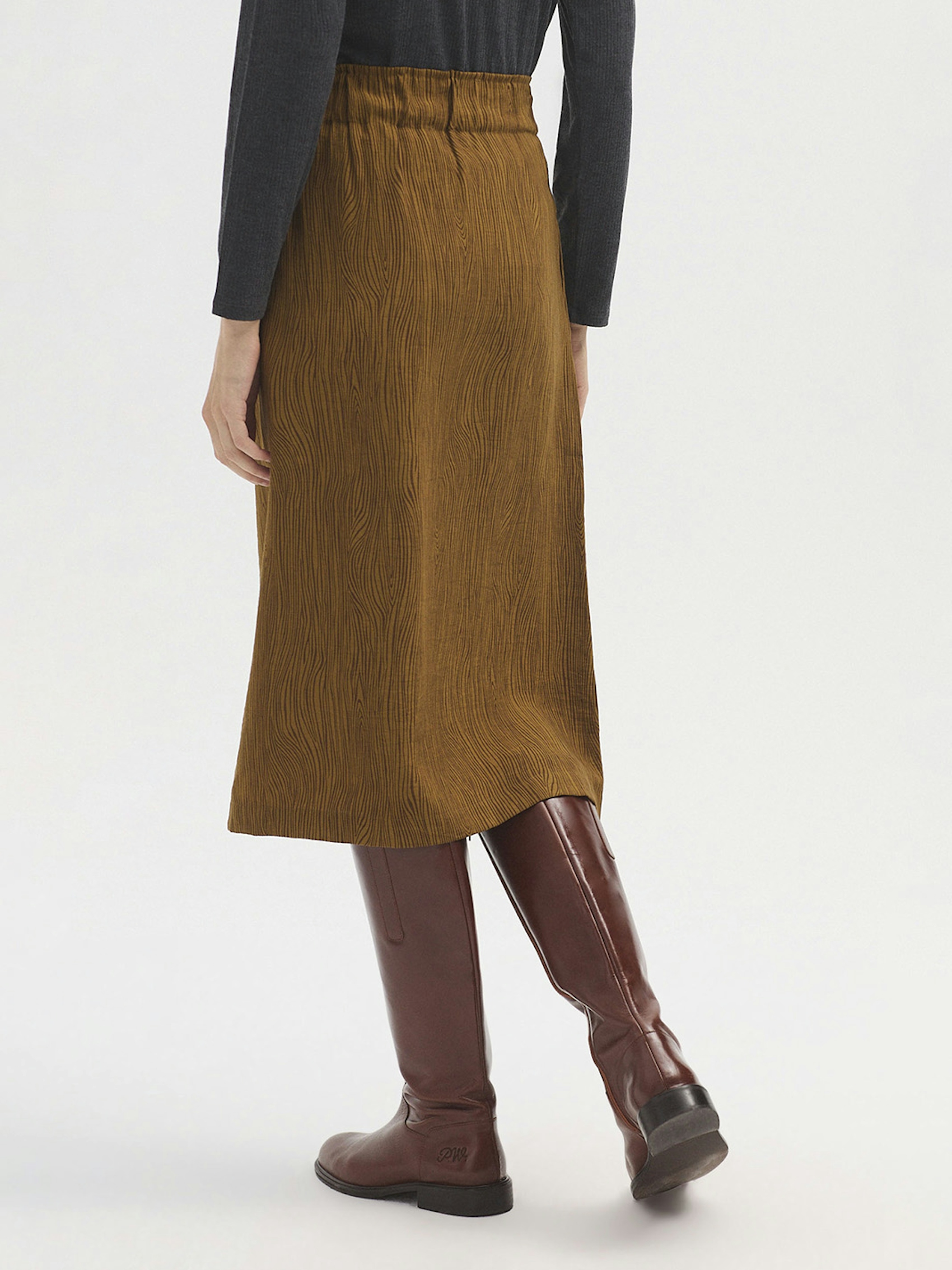 Woodgrain viscose midi skirt