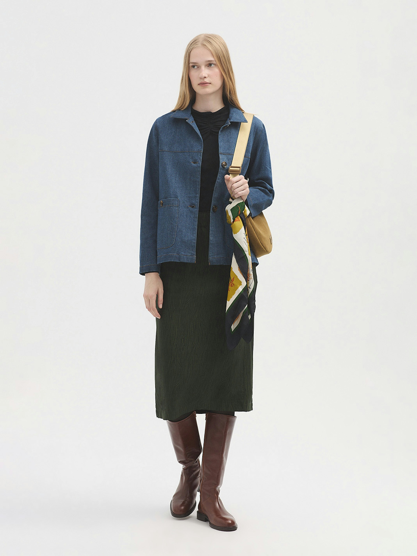 Woodgrain viscose midi skirt