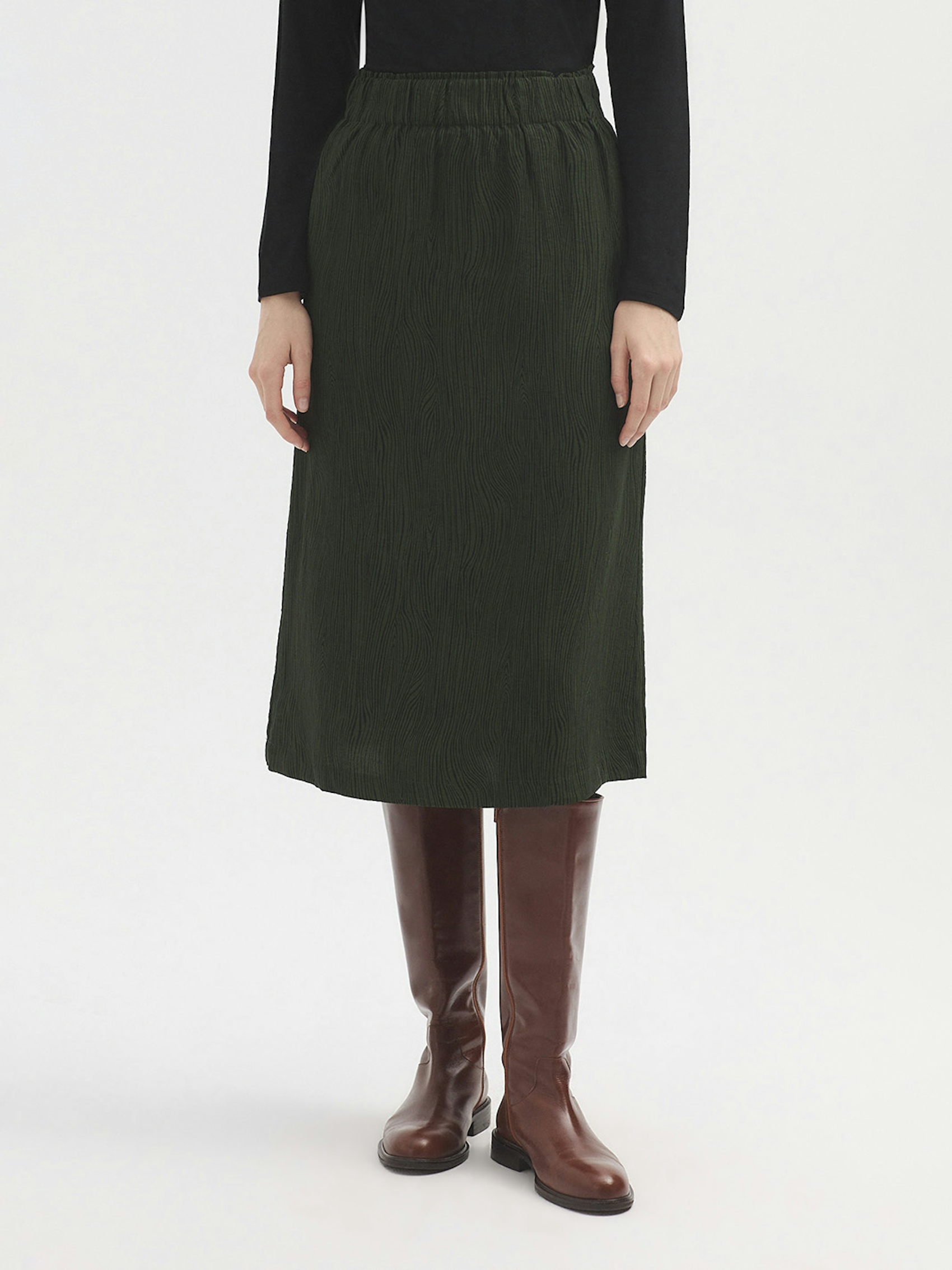 Woodgrain viscose midi skirt