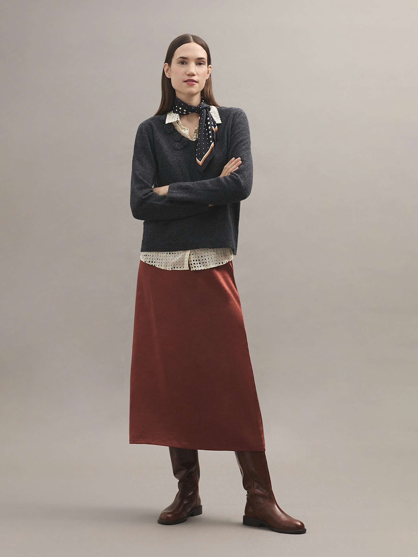 Satin flared midi skirt