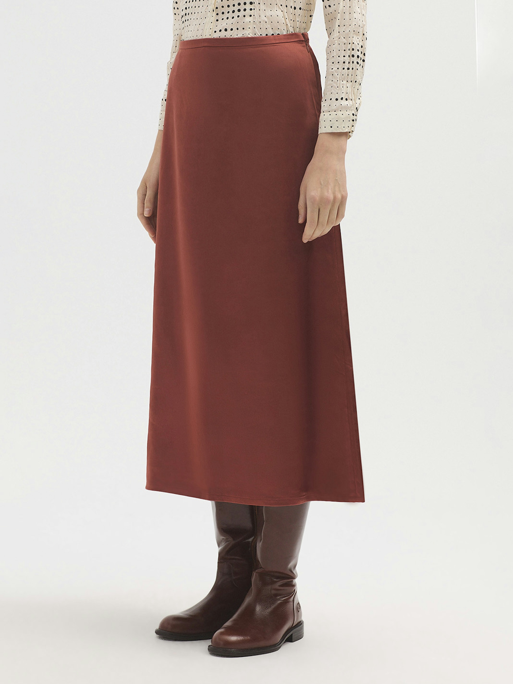 Satin flared midi skirt