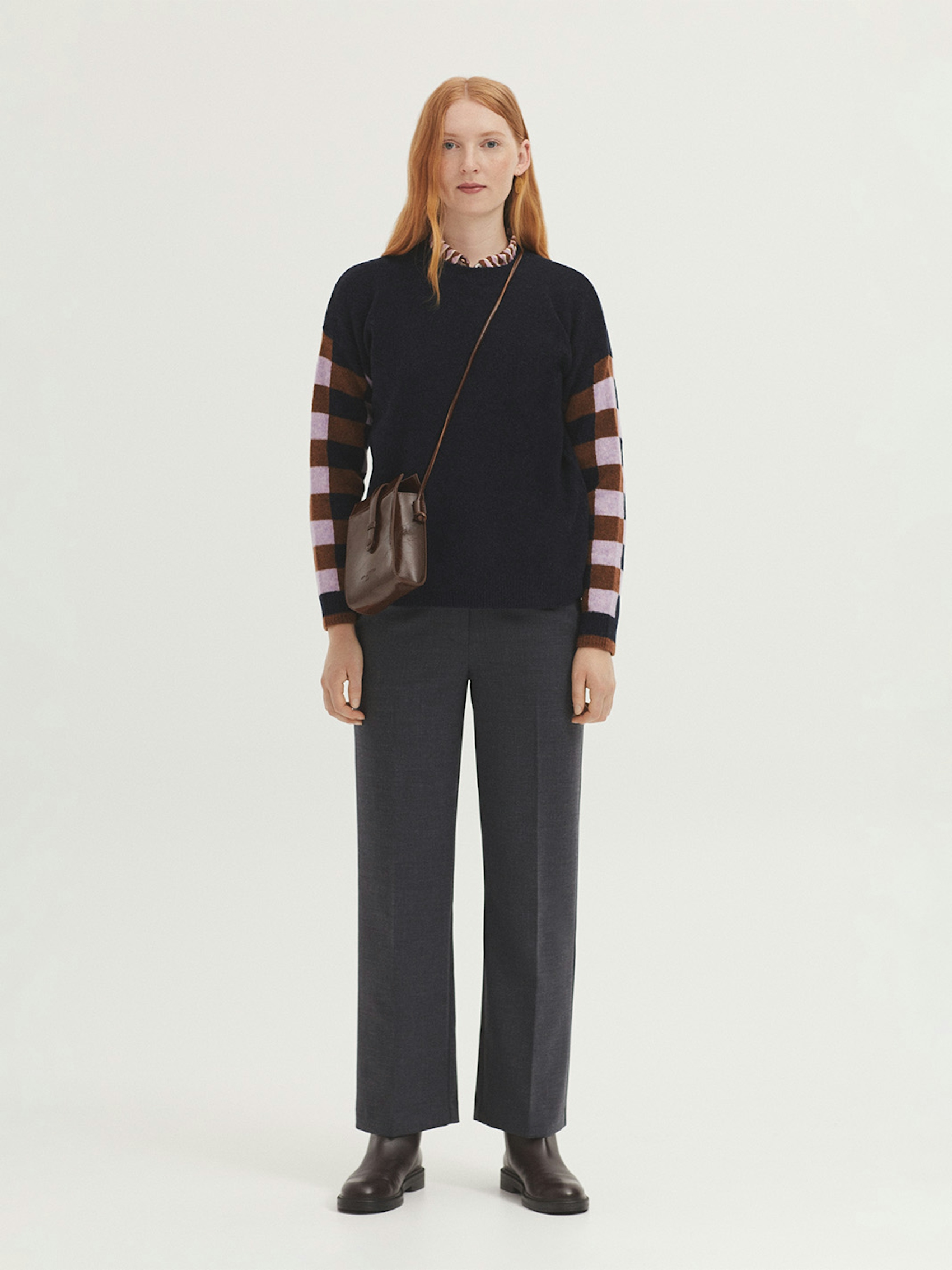 Lambswool jumper with checked sleeves