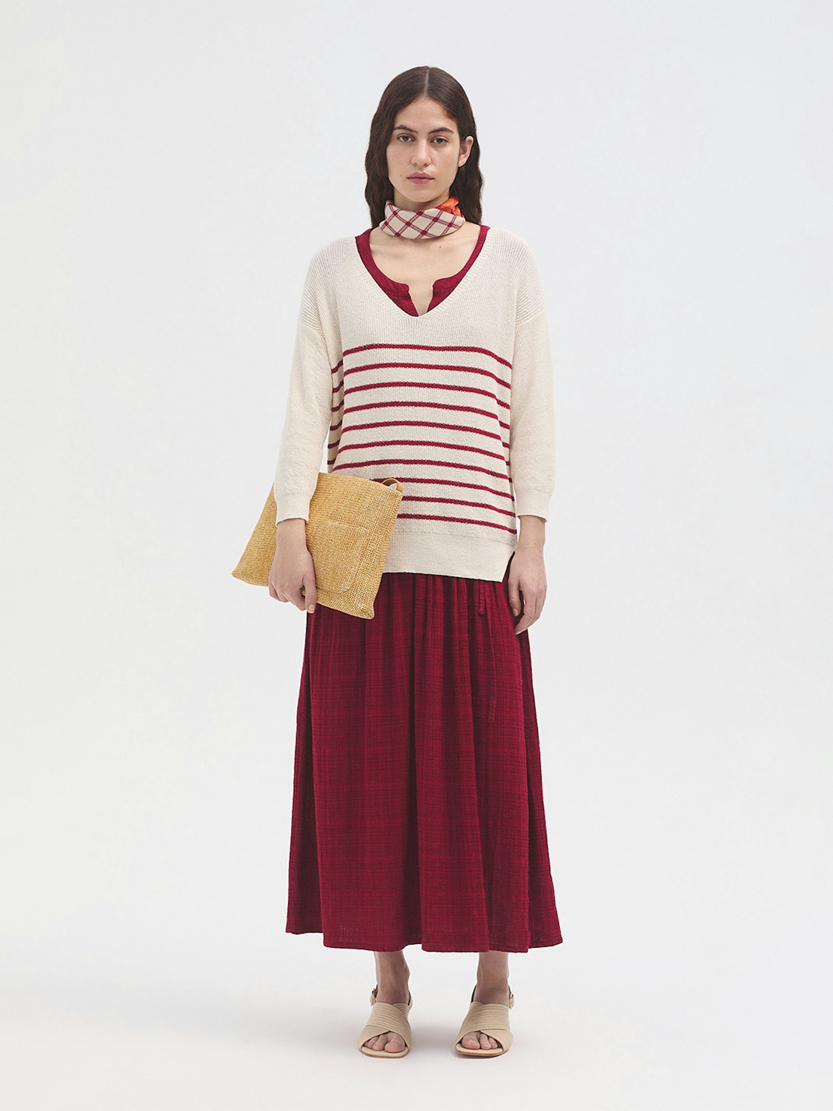 Maglione collo a V righe 4
