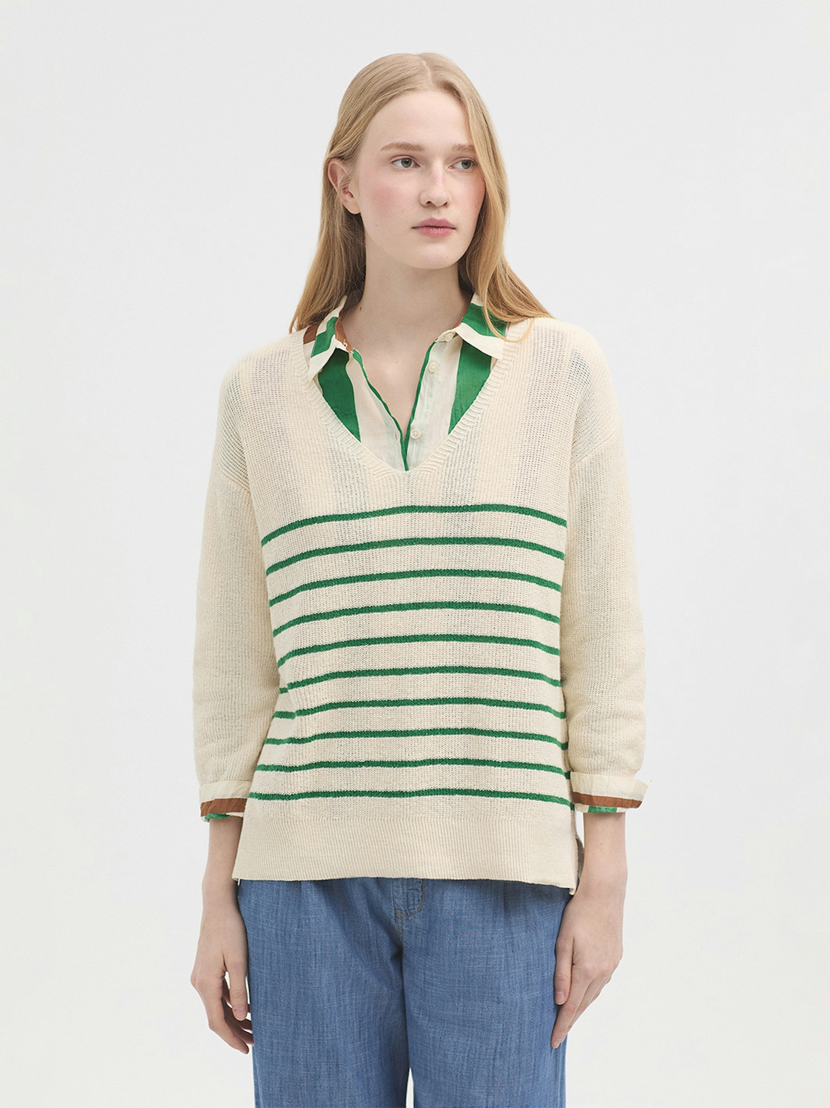Jersey cuello pico rayas