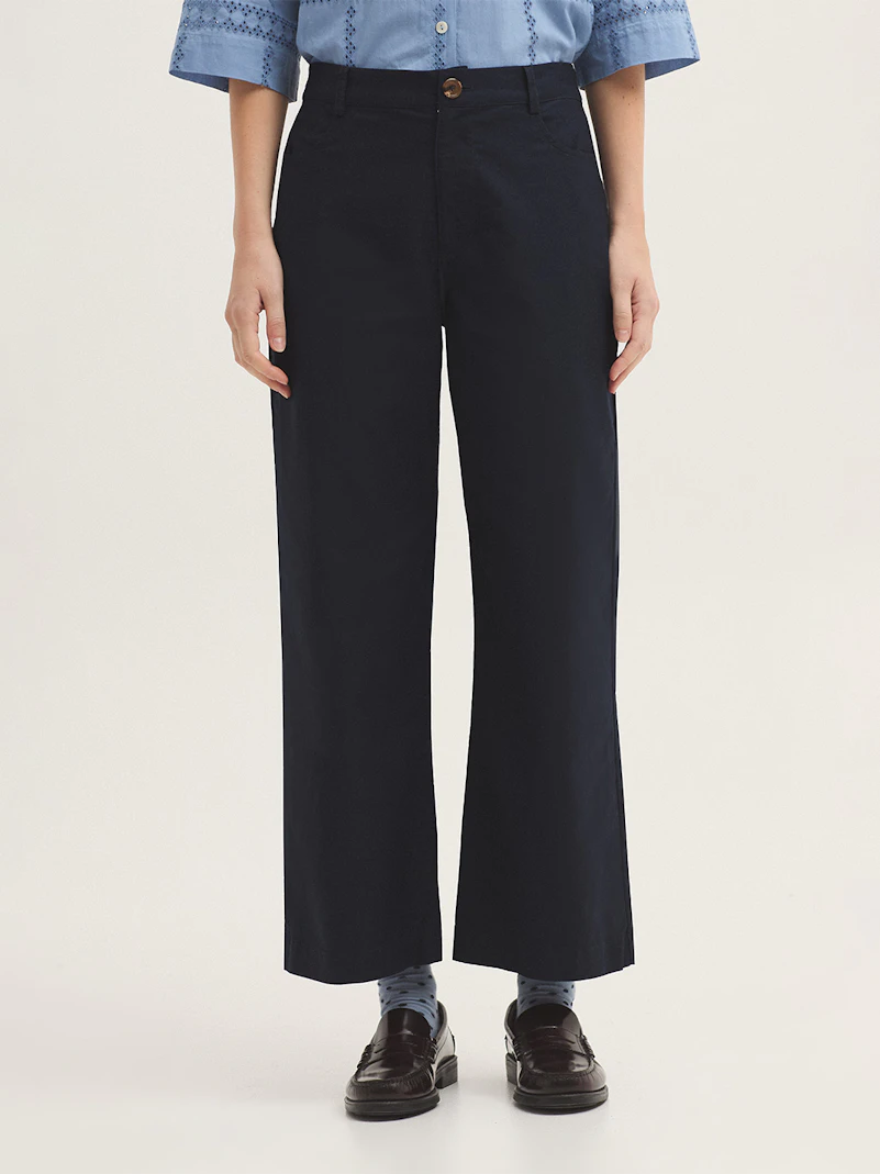 Wide leg twill trousers