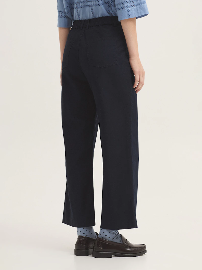 Wide leg twill trousers