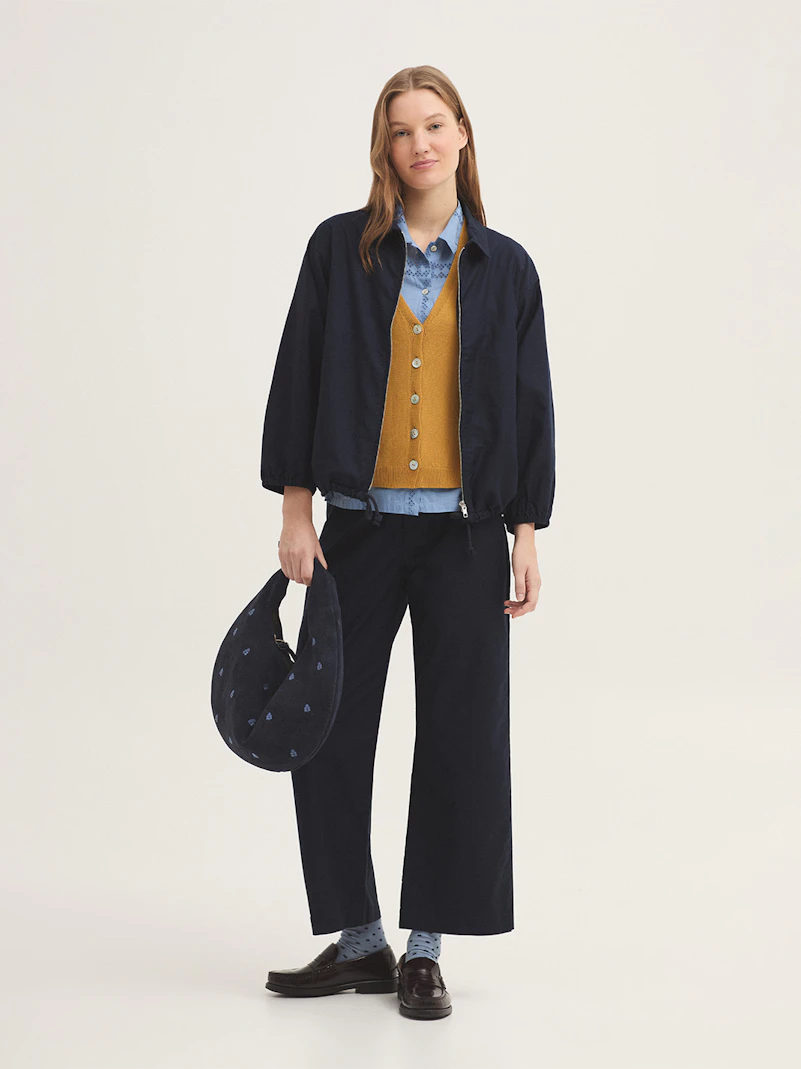 Wide leg twill trousers