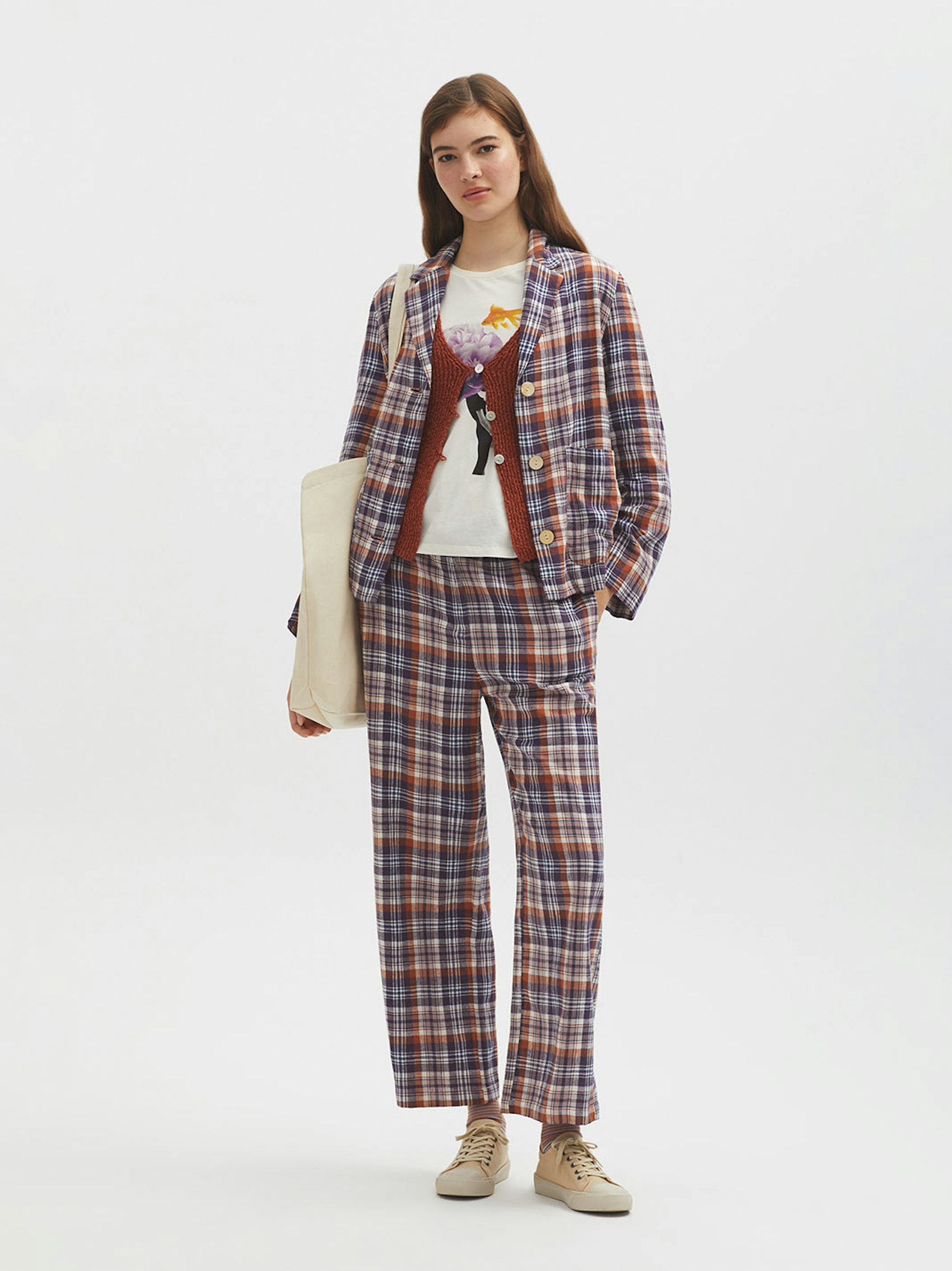 Checked linen Seagrass trousers