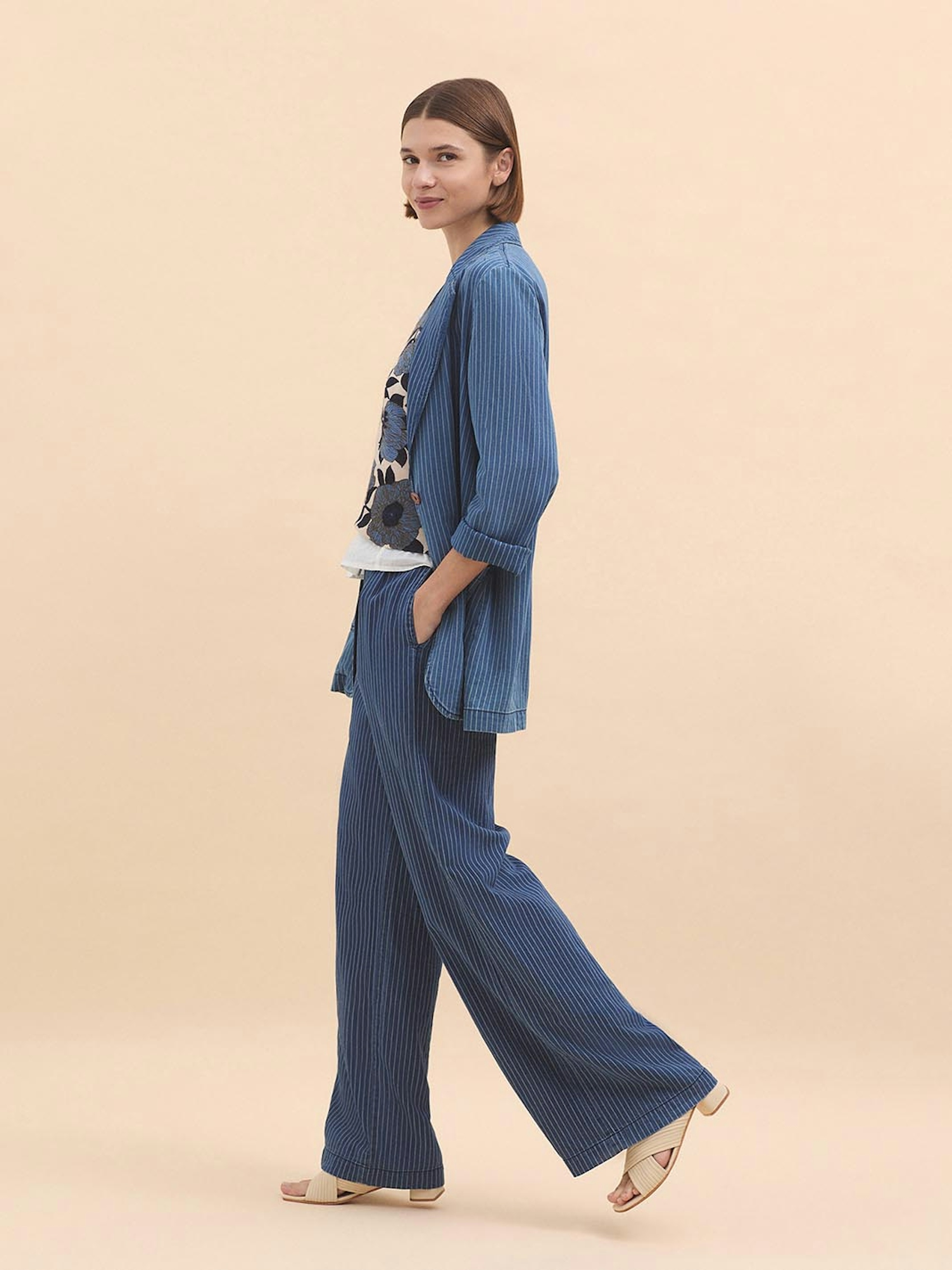 Pantalon pinces jean rayé